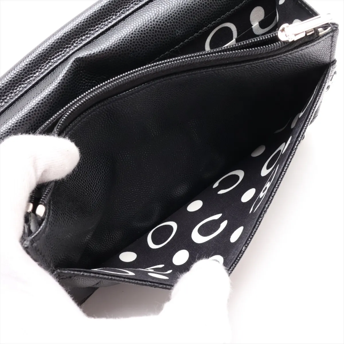 Matelassé Caviar Skin Chain Wallet, Black, Silver Hardware, G2H1H9P5, Random Plate — view 6