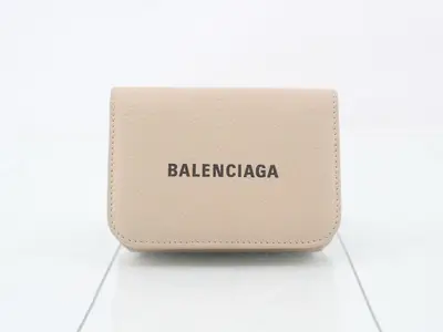 Tri-fold wallet, beige, leather