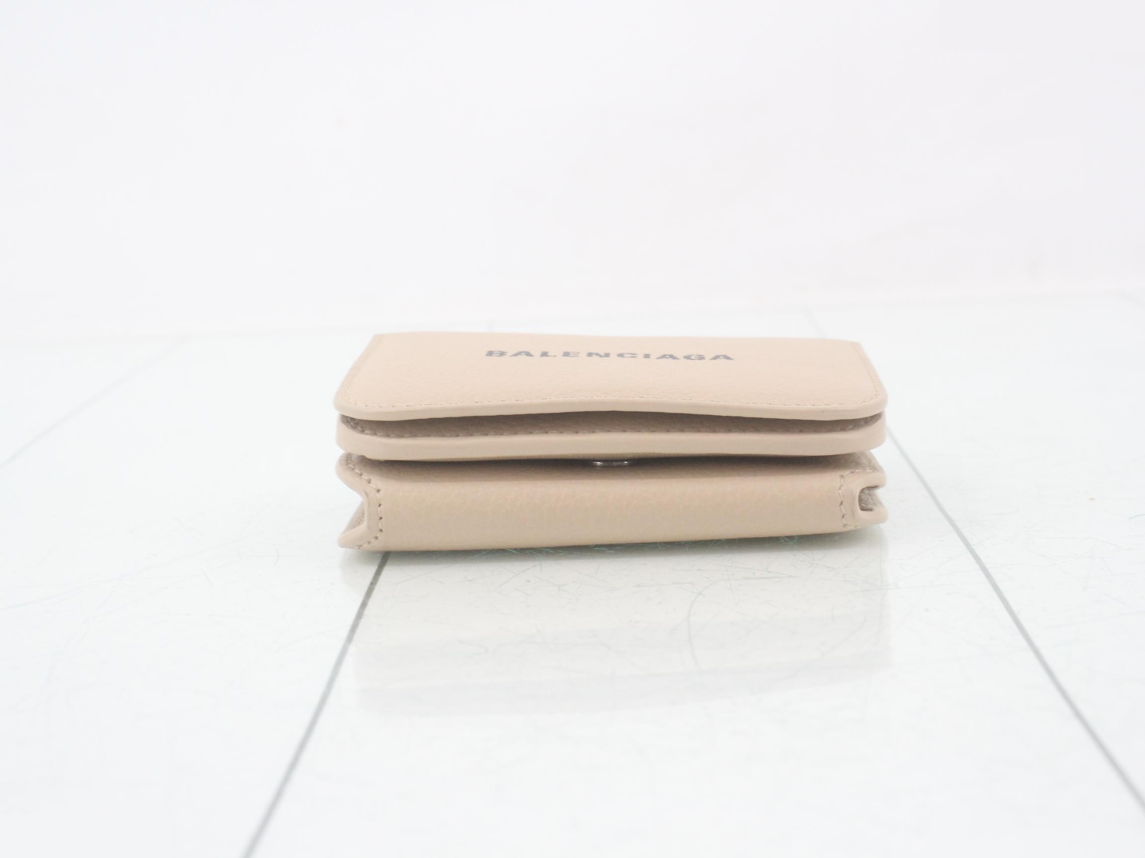 Tri-fold wallet, beige, leather — view 3