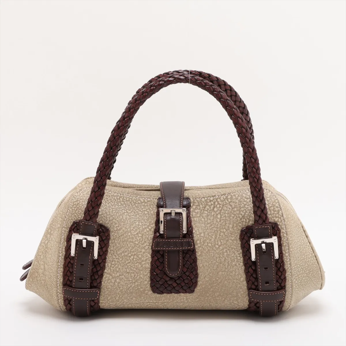 Senda Suede x Leather Handbag, Beige x Brown