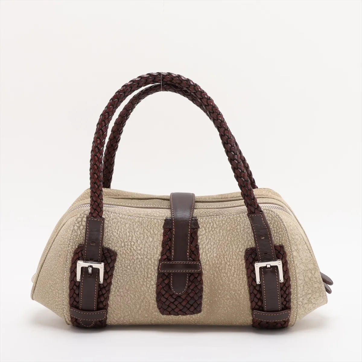 Senda Suede x Leather Handbag, Beige x Brown — view 2