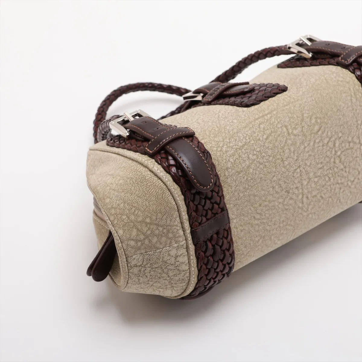 Senda Suede x Leather Handbag, Beige x Brown — view 4