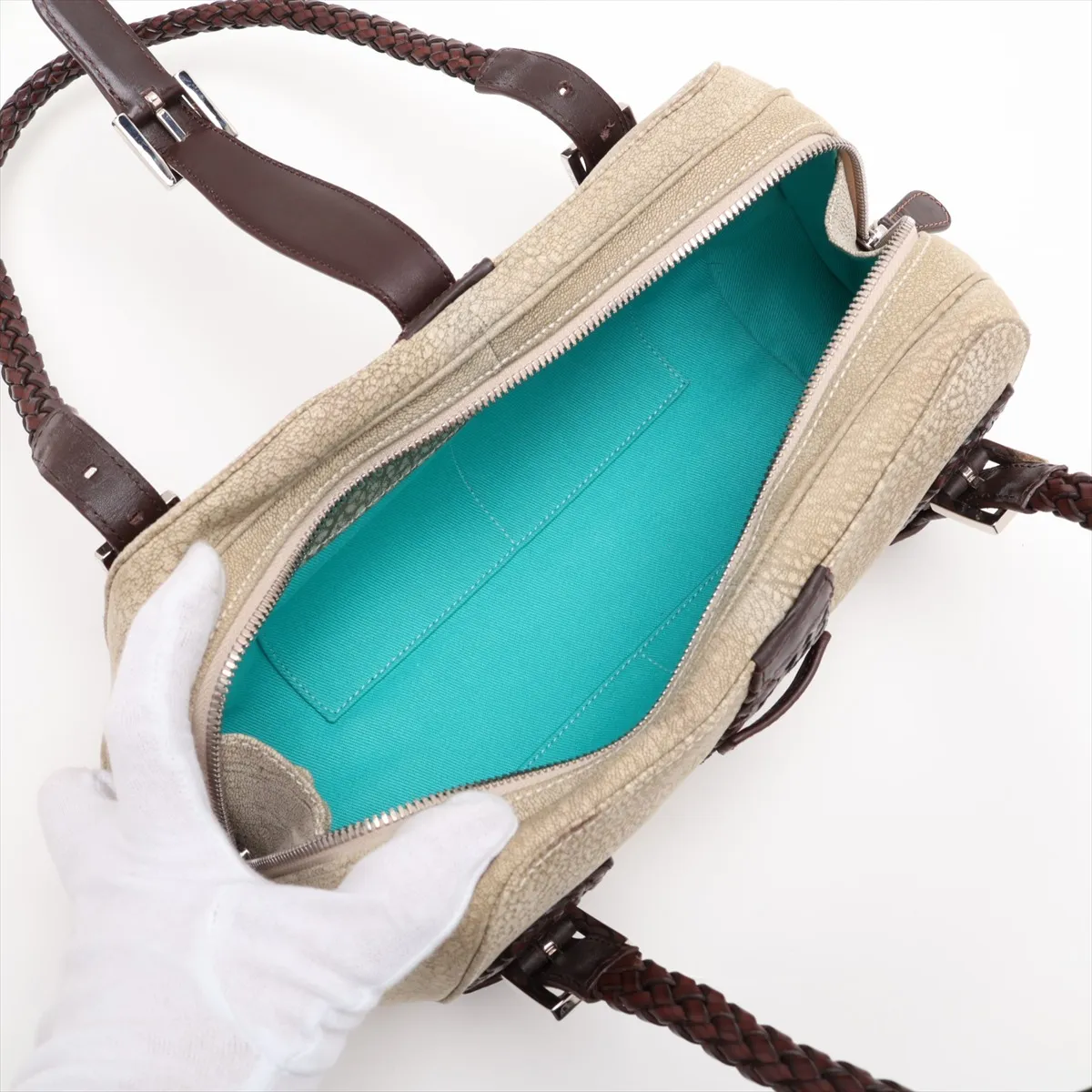 Senda Suede x Leather Handbag, Beige x Brown — view 7