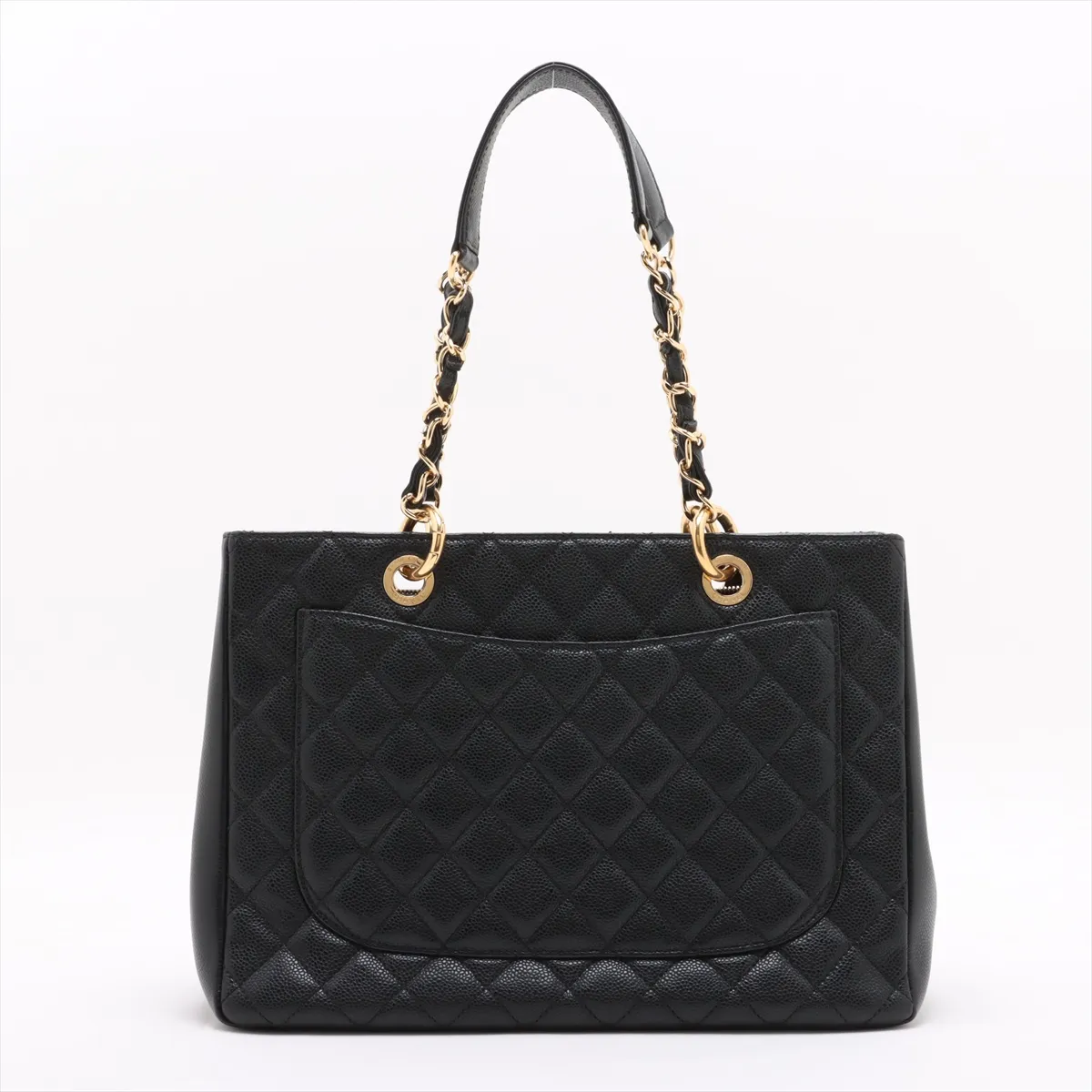 GST caviar skin double flap double chain tote bag black gold hardware 19405197 19th series — view 2