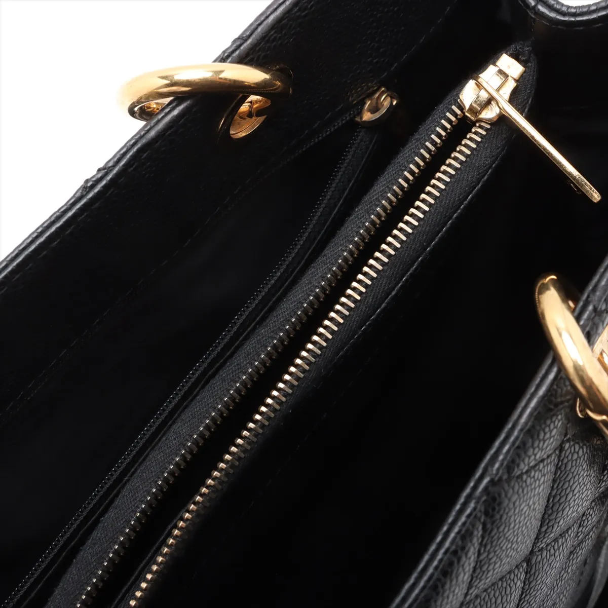 GST caviar skin double flap double chain tote bag black gold hardware 19405197 19th series — view 14