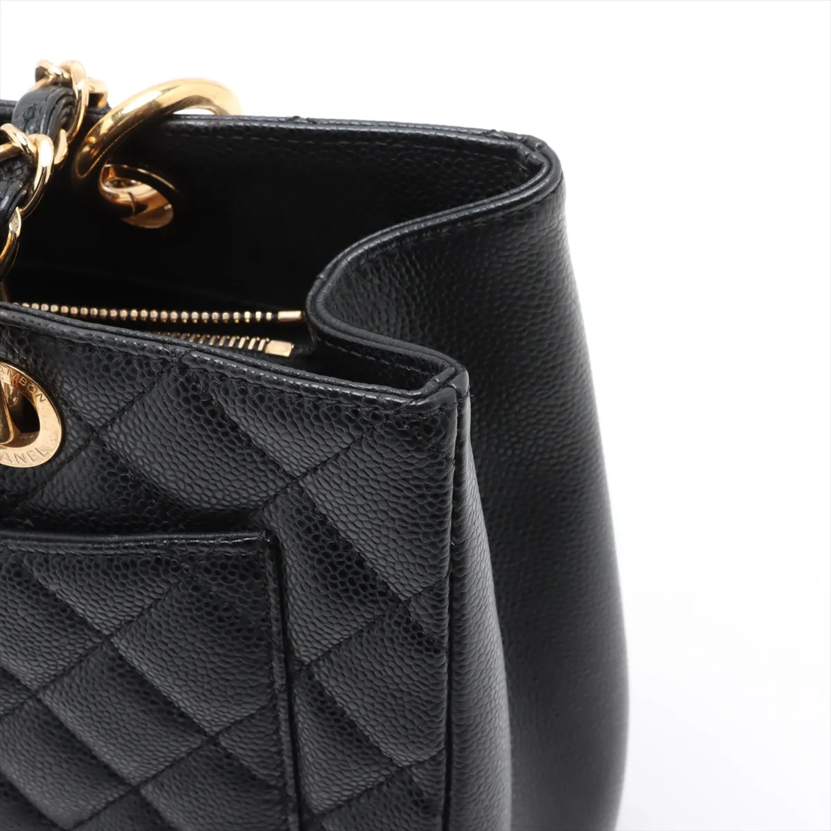 GST caviar skin double flap double chain tote bag black gold hardware 19405197 19th series — view 15