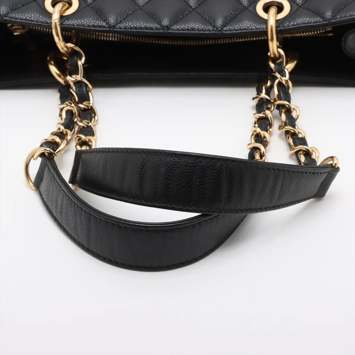 GST caviar skin double flap double chain tote bag black gold hardware 19405197 19th series — view 5