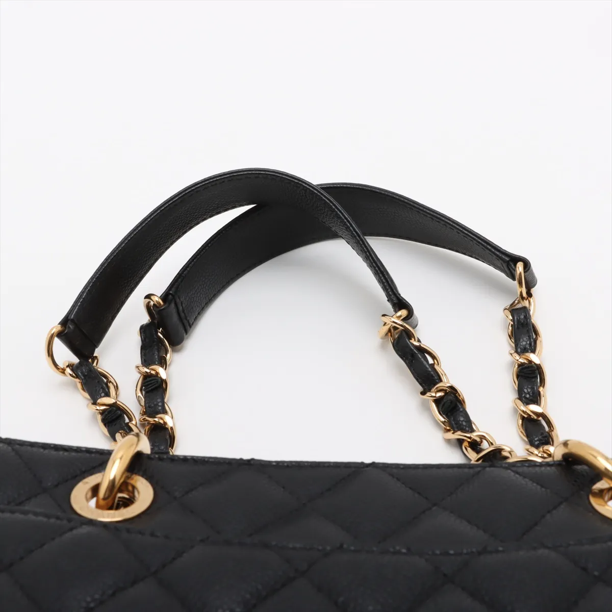 GST caviar skin double flap double chain tote bag black gold hardware 19405197 19th series — view 6