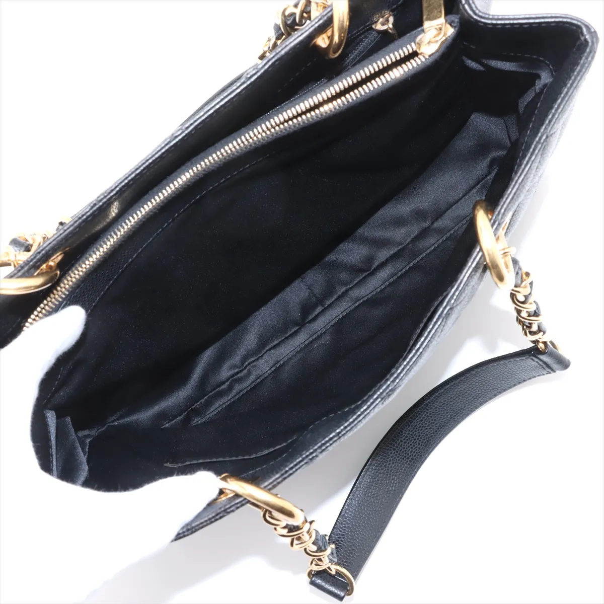 GST caviar skin double flap double chain tote bag black gold hardware 19405197 19th series — view 7