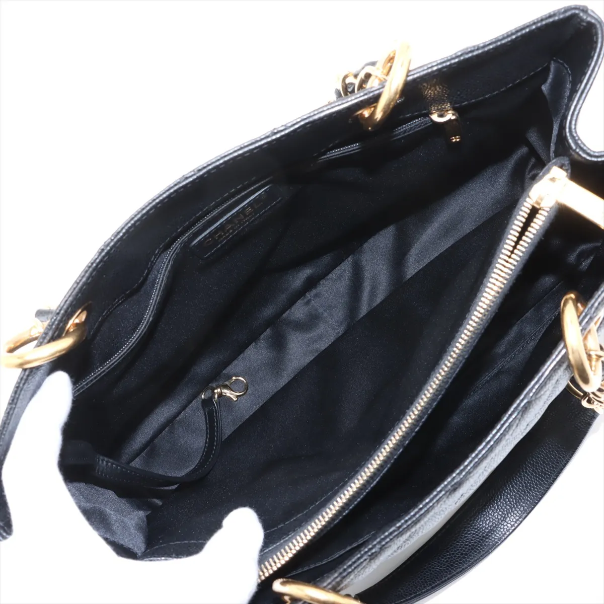 GST caviar skin double flap double chain tote bag black gold hardware 19405197 19th series — view 8