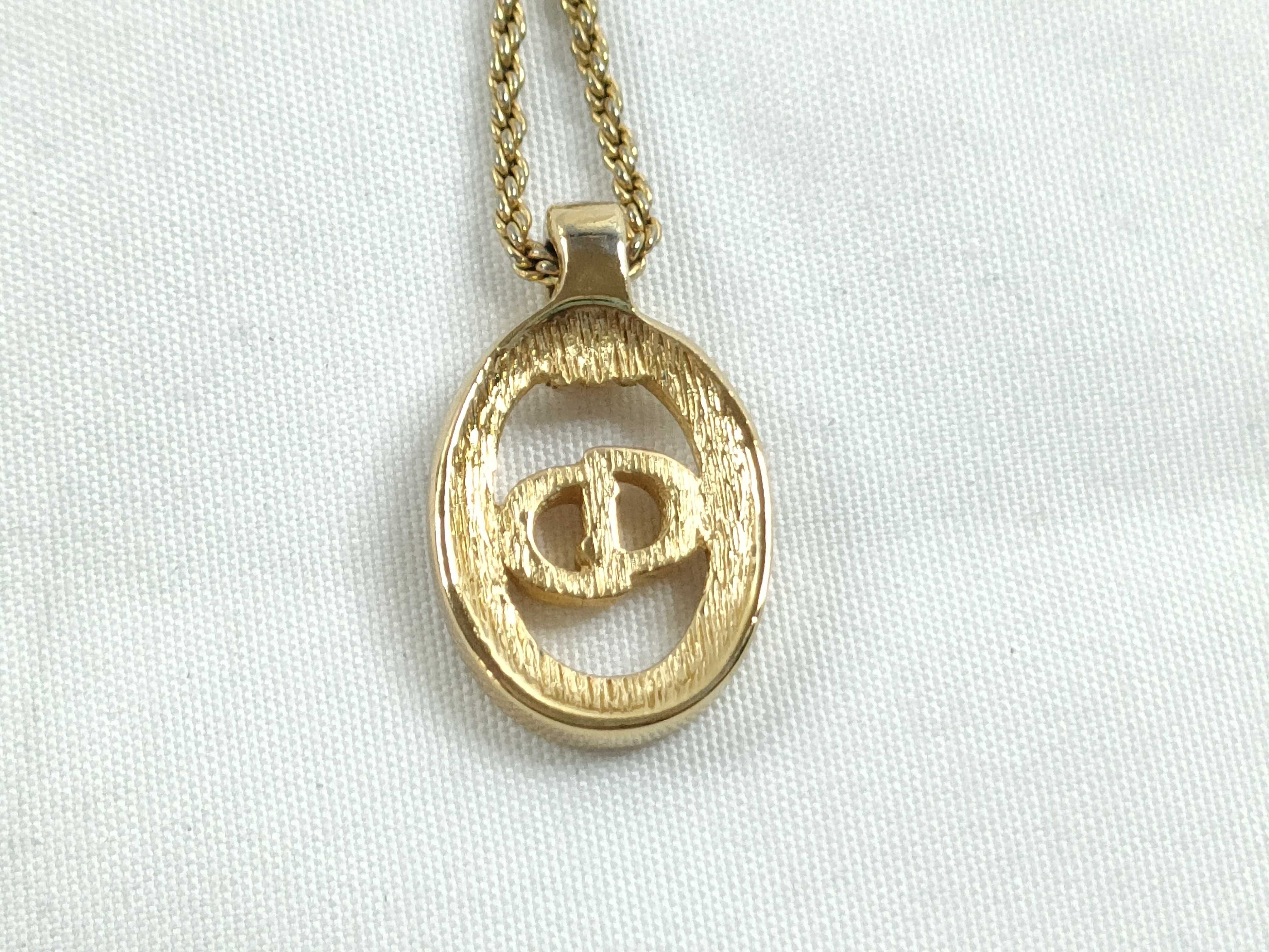 Necklace with Logo and Rhinestones, Gold — view 2