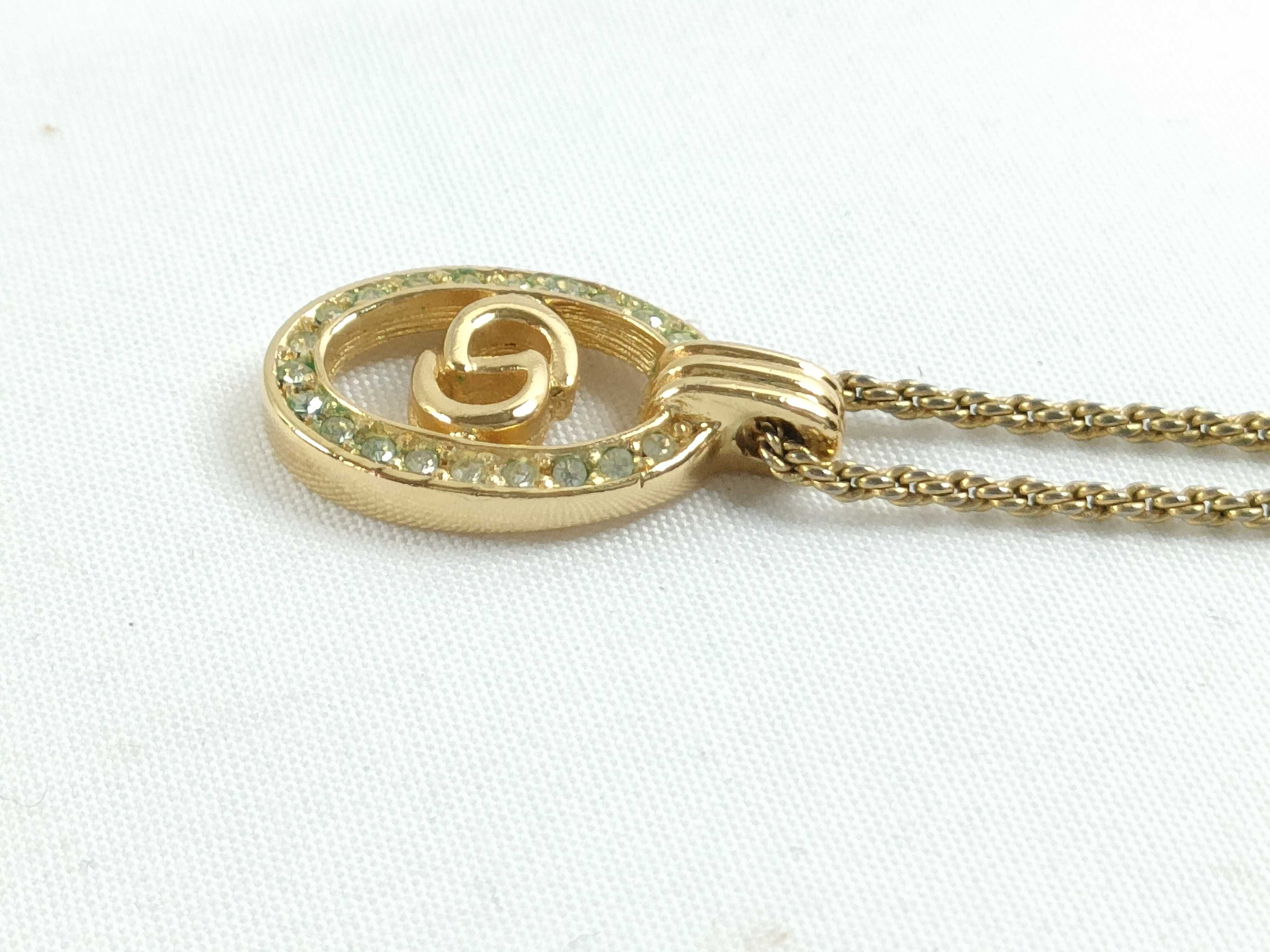 Necklace with Logo and Rhinestones, Gold — view 3