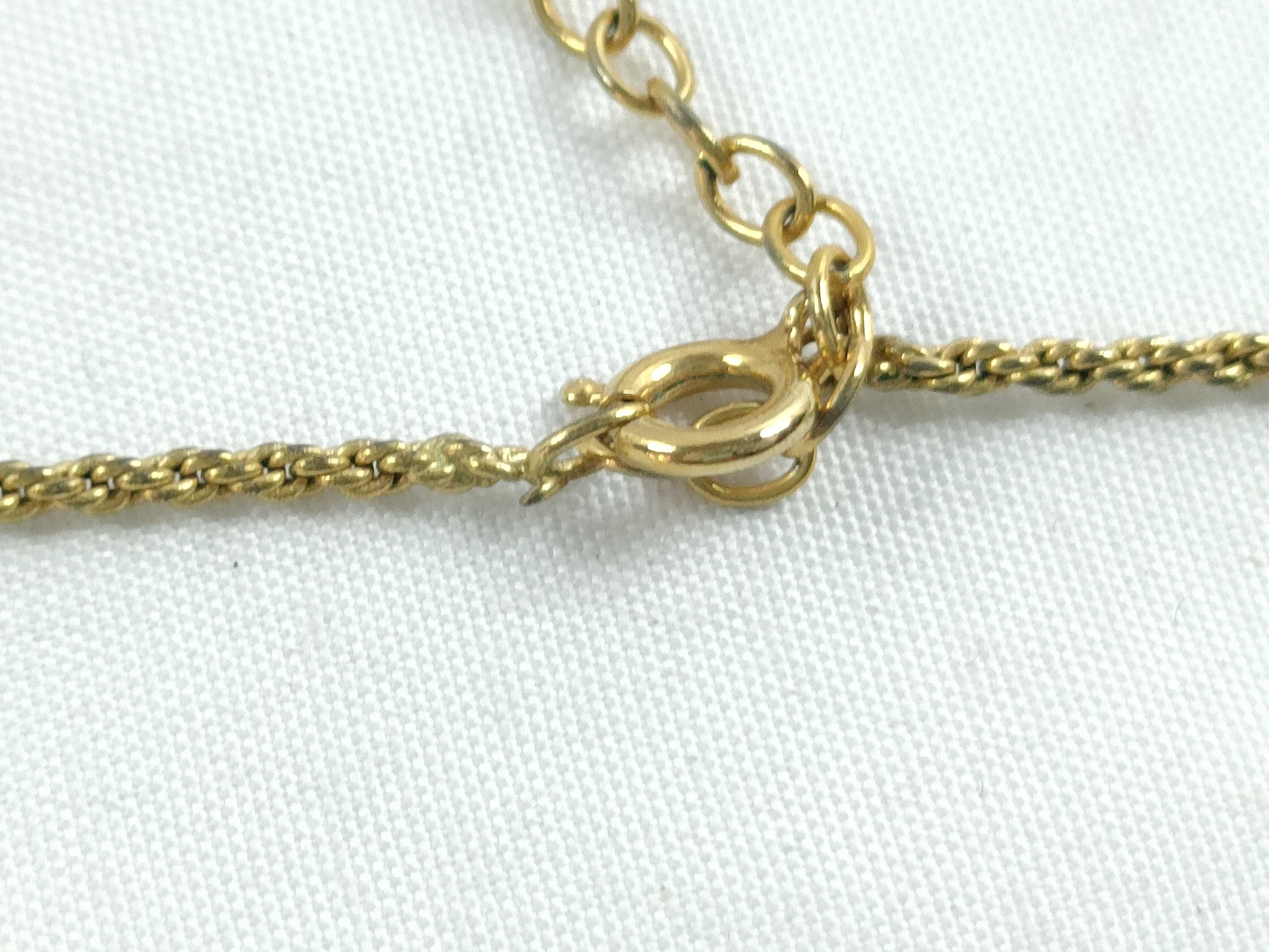 Necklace with Logo and Rhinestones, Gold — view 7