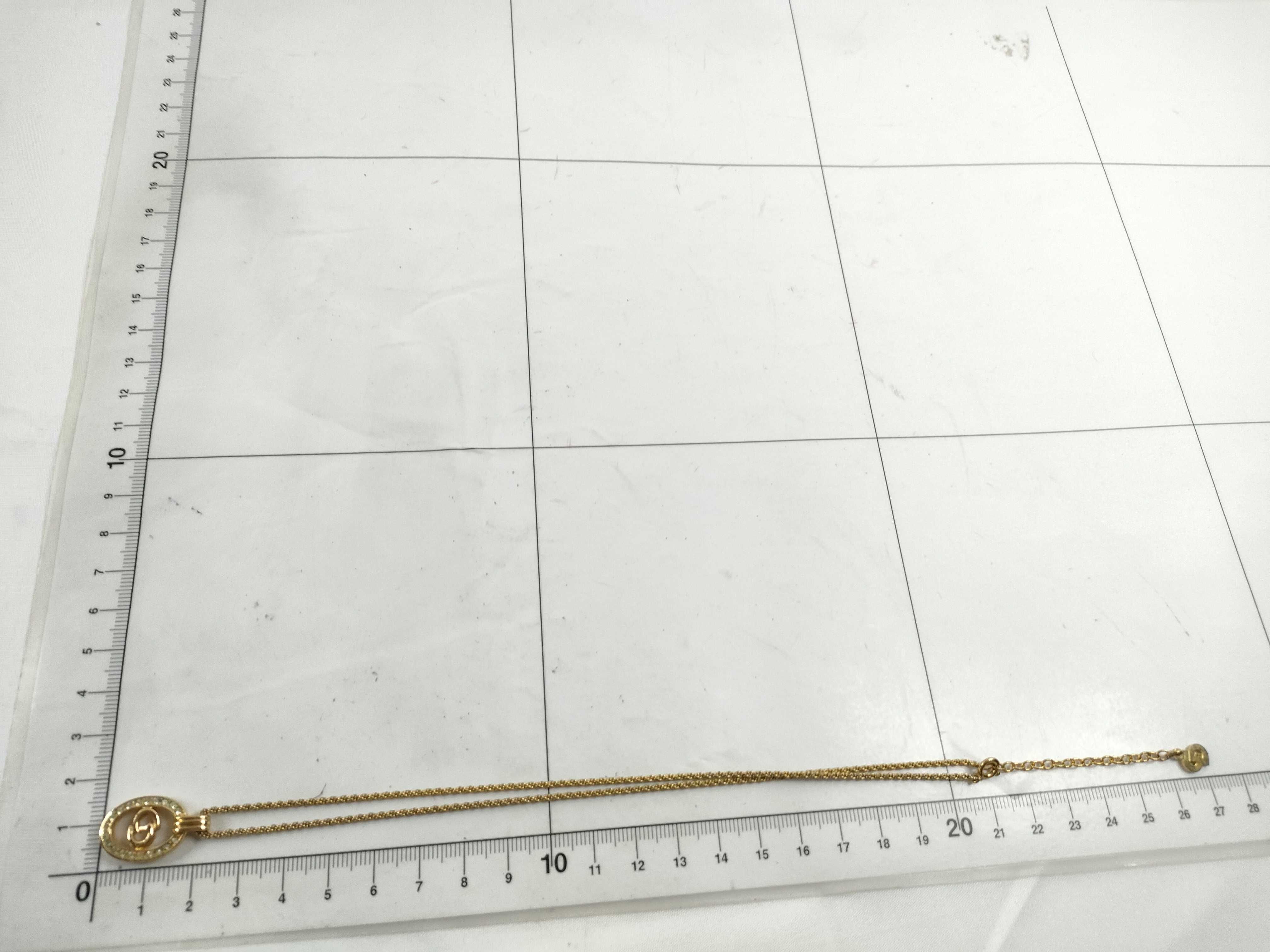 Necklace with Logo and Rhinestones, Gold — view 9