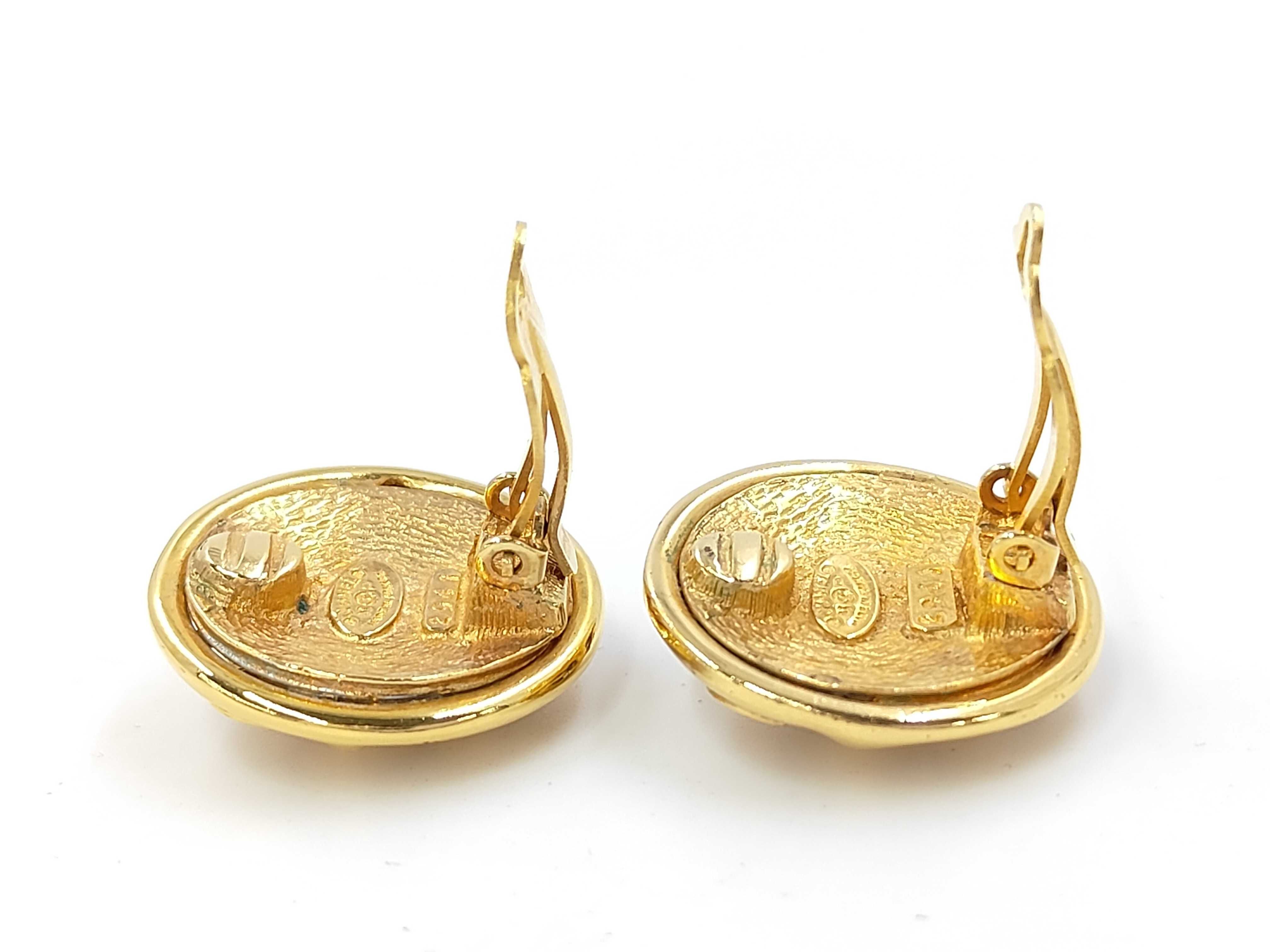 Gold Plated Vintage Coco Mark Round Mirror Earrings (with comments) — view 3