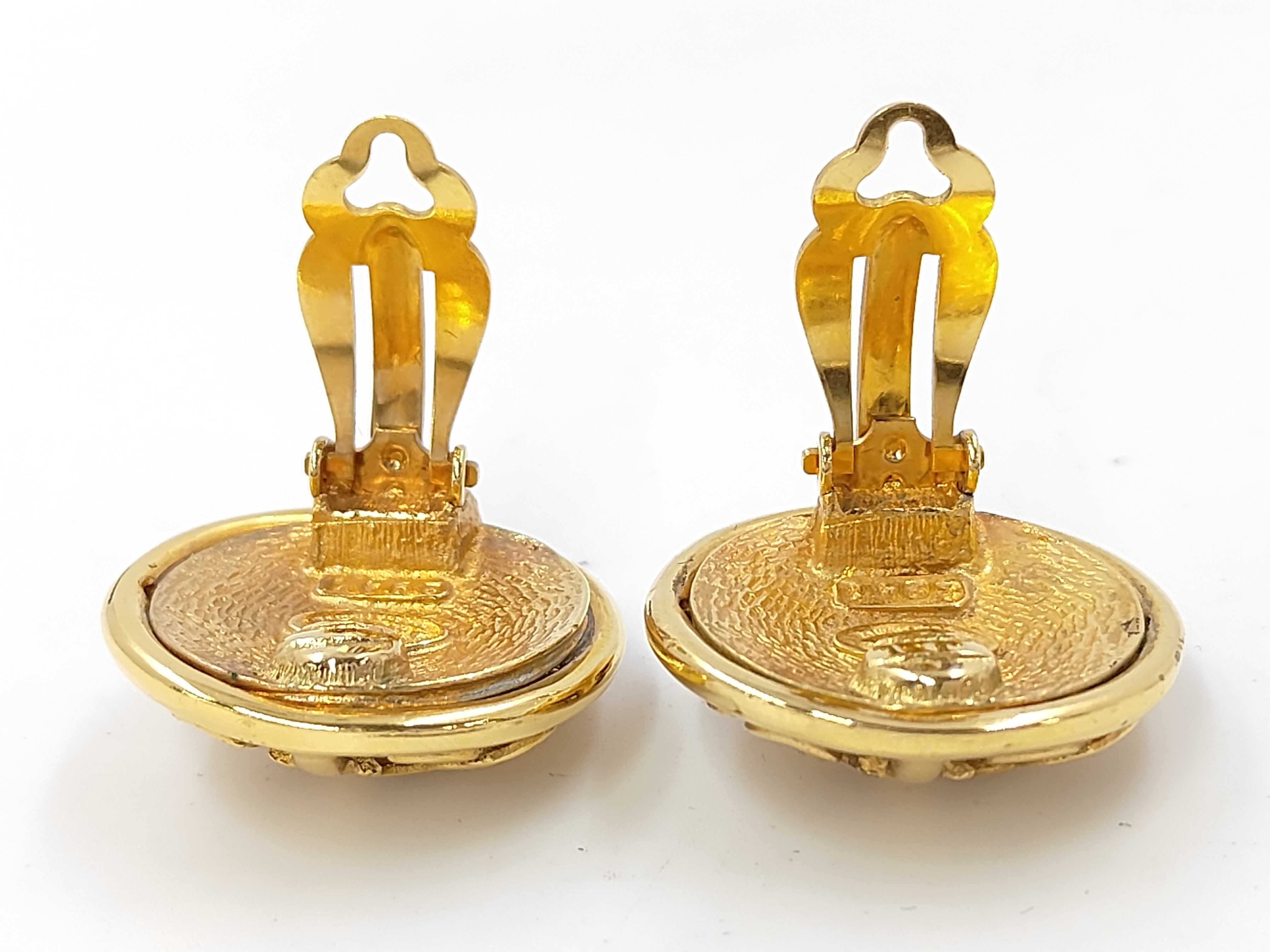 Gold Plated Vintage Coco Mark Round Mirror Earrings (with comments) — view 4