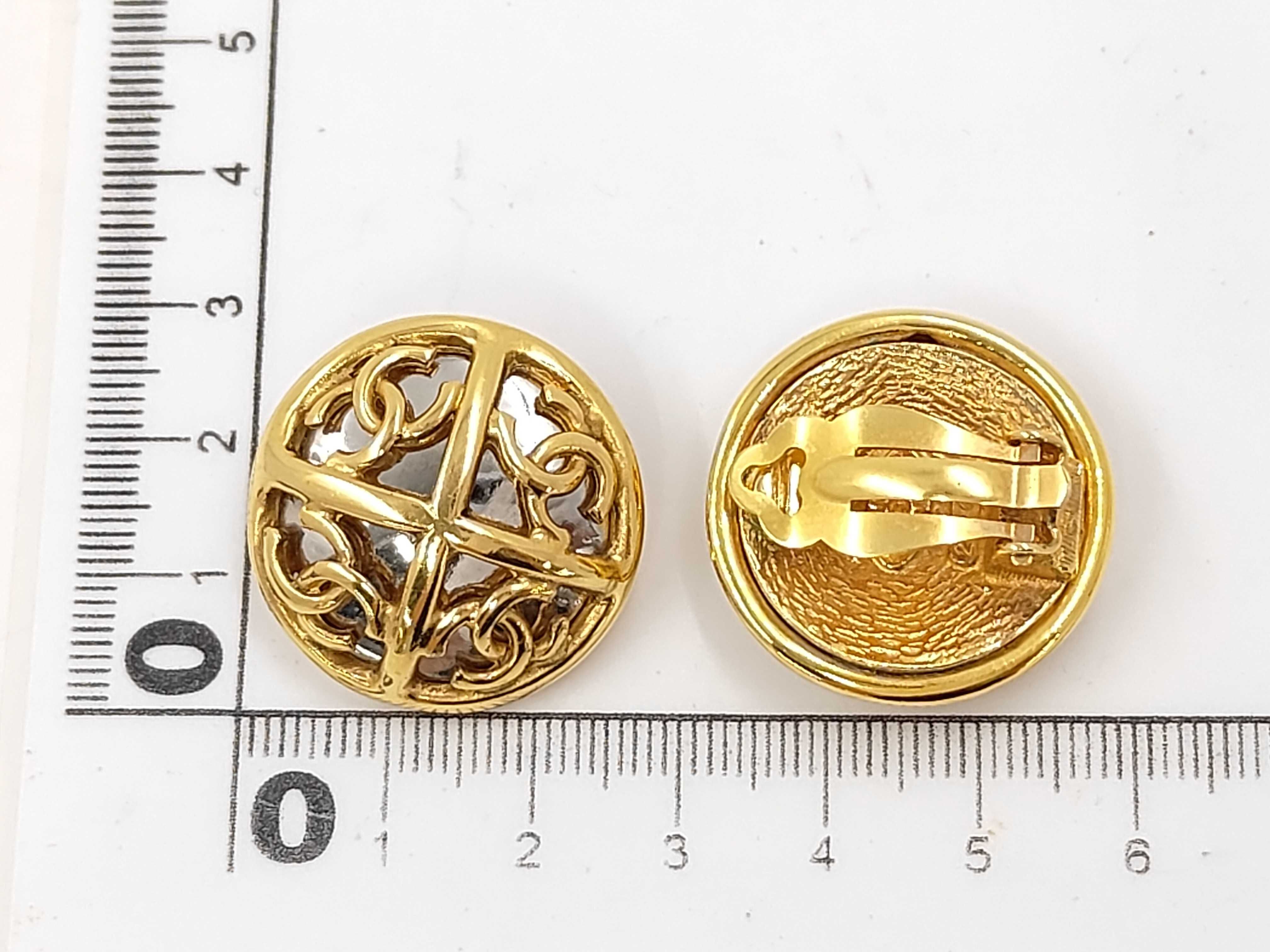 Gold Plated Vintage Coco Mark Round Mirror Earrings (with comments) — view 6