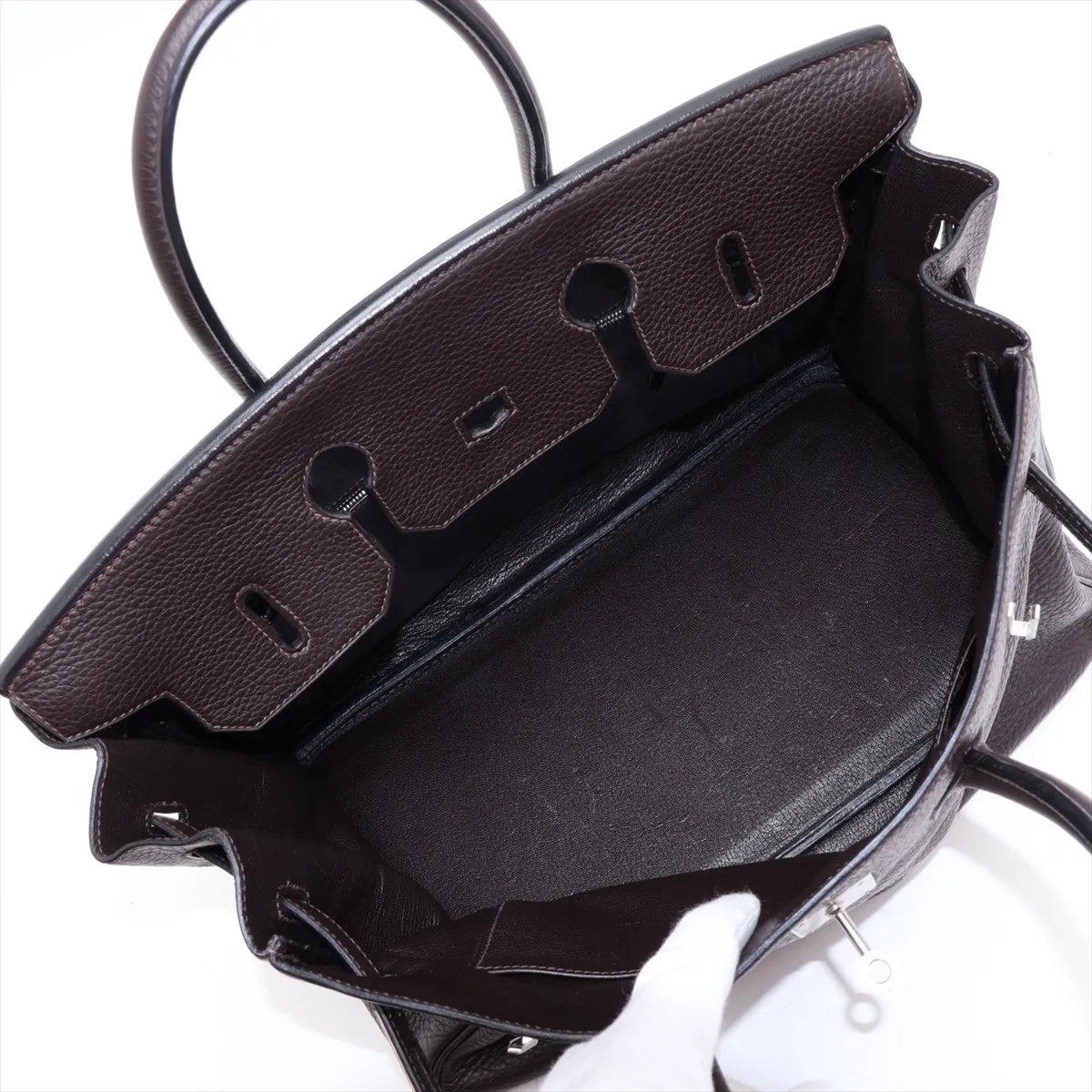 [Individually packaged] Hermes Birkin 35 Letournée Taurillon Clemence Chocolate Silver Hardware G: 2003 Padlock unlocking malfunction — view 7