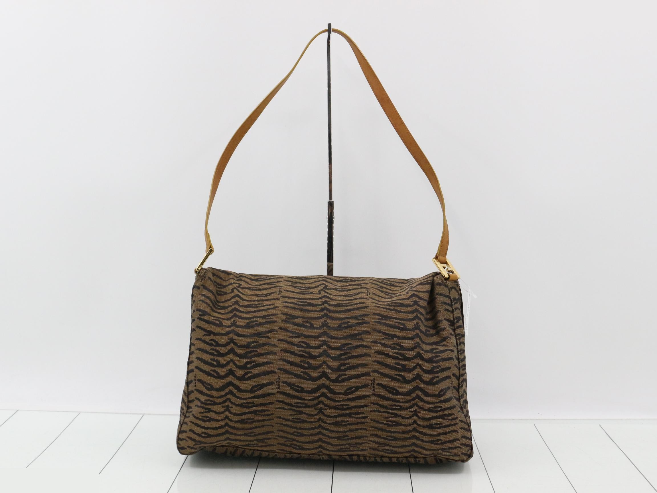 Zebra Canvas One-Shoulder Bag, Brown — view 2