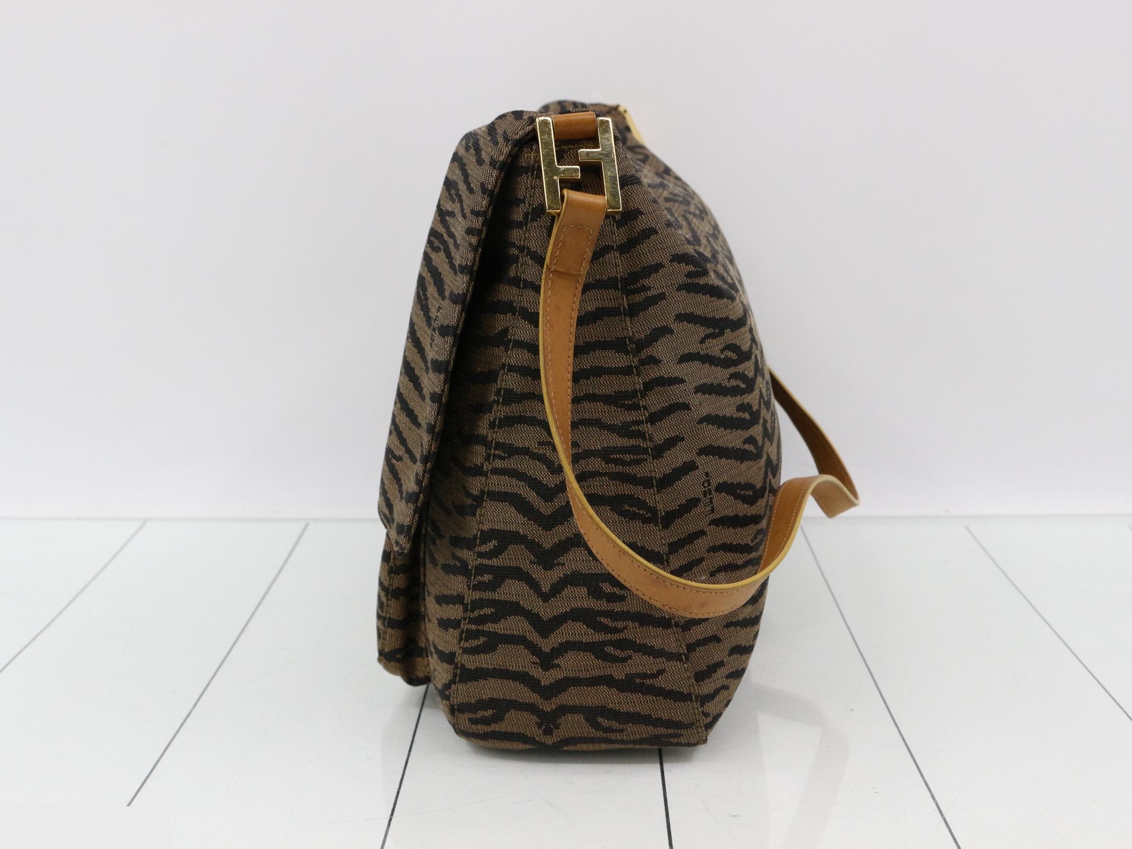 Zebra Canvas One-Shoulder Bag, Brown — view 3