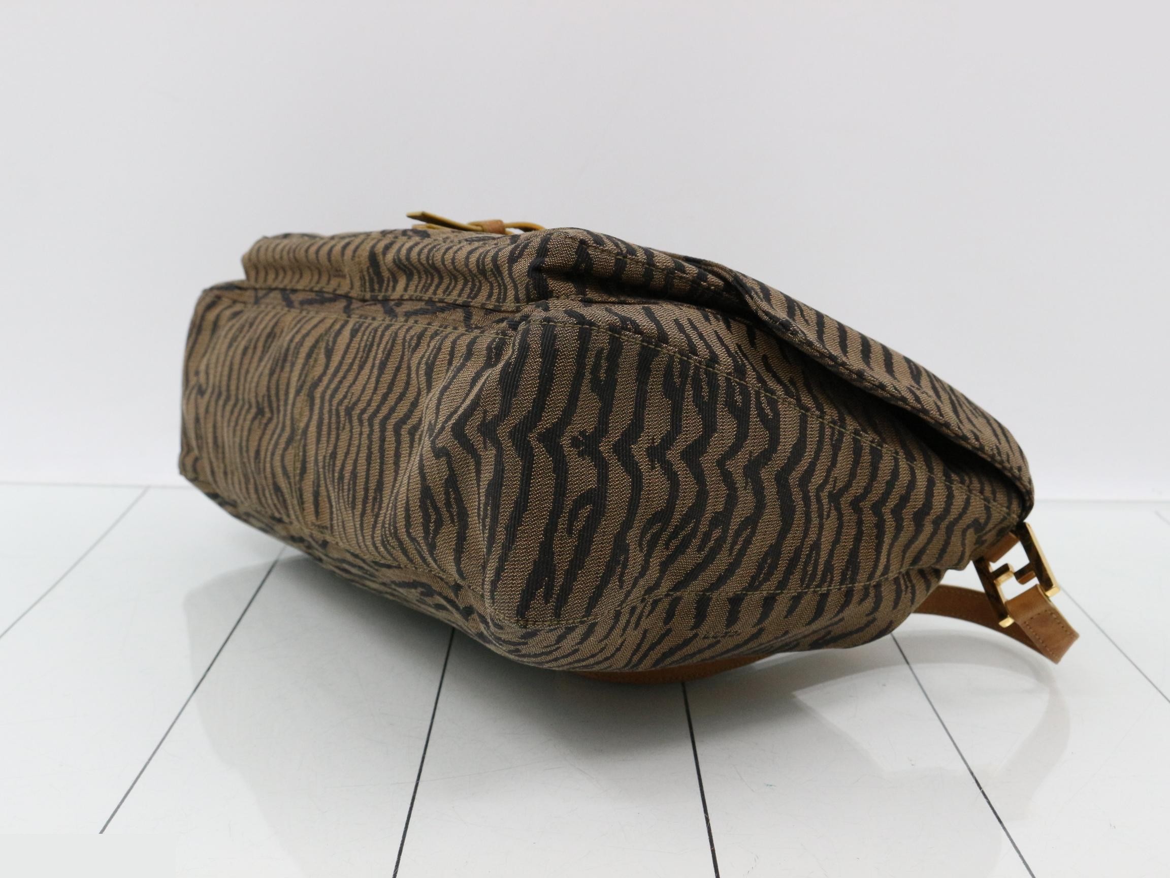 Zebra Canvas One-Shoulder Bag, Brown — view 6