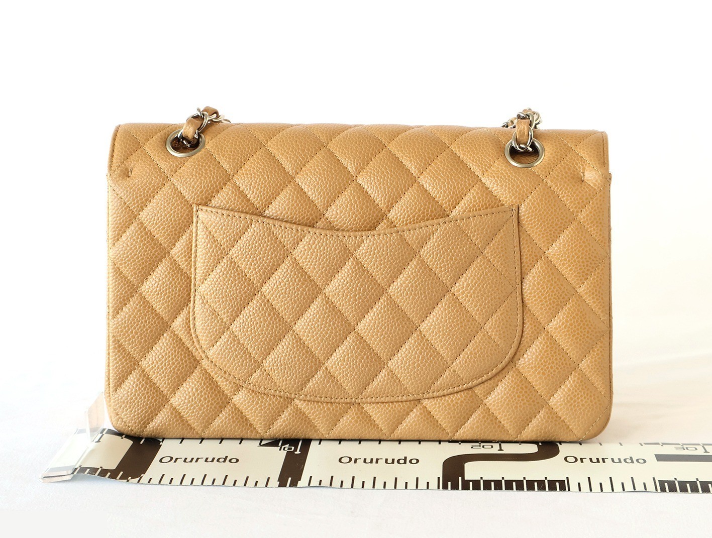 Caviar leather Matelassé 25 Double flap Double chain shoulder bag, beige — view 2