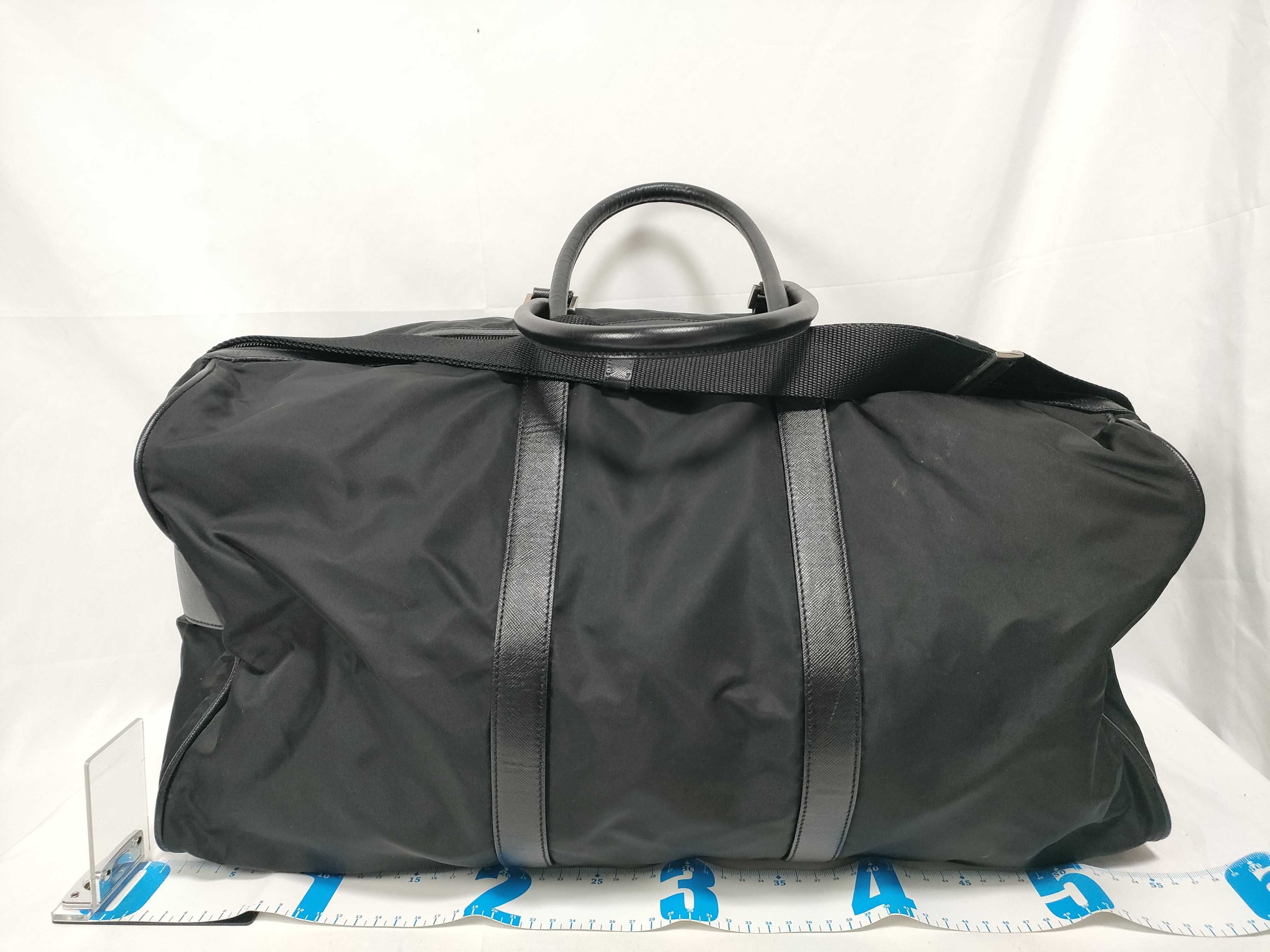 Boston bag, Saffiano leather, 2-way nylon, triangular logo handbag — view 2