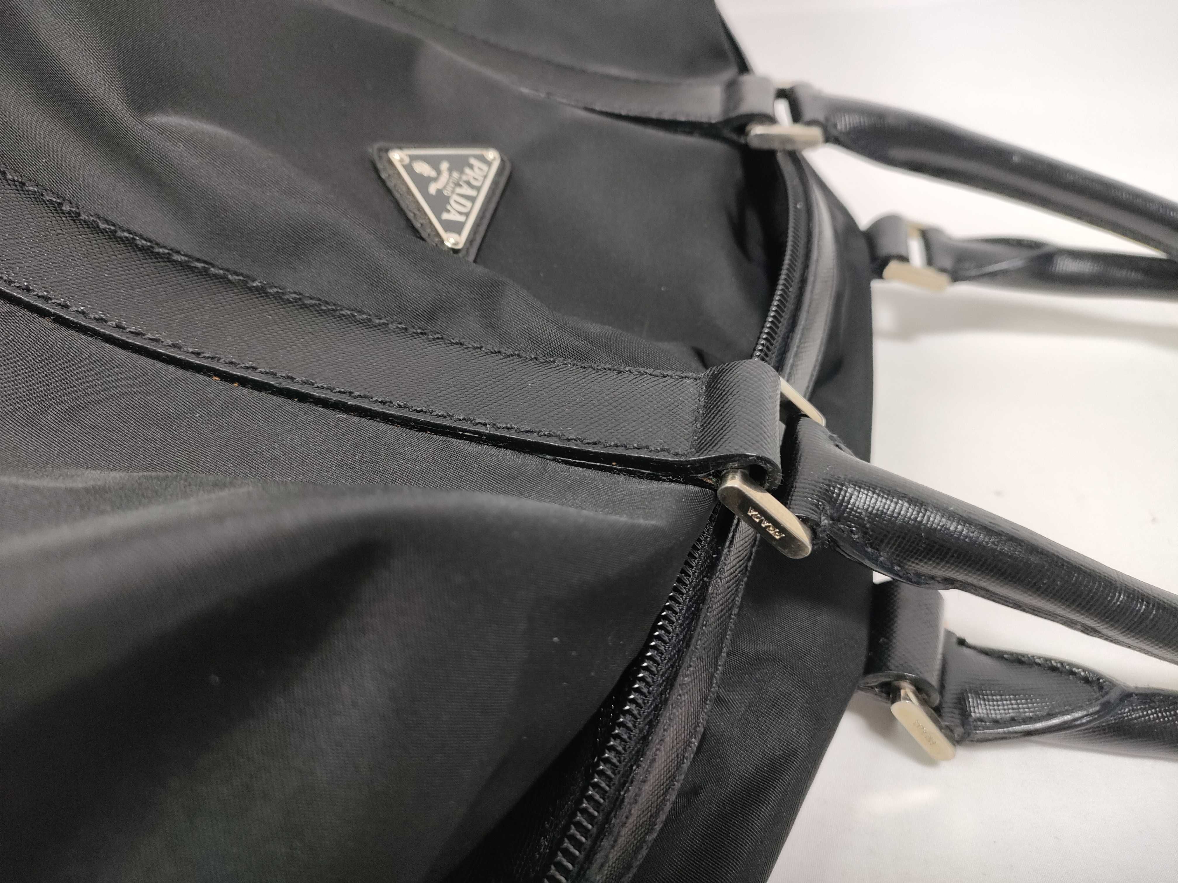 Boston bag, Saffiano leather, 2-way nylon, triangular logo handbag — view 12