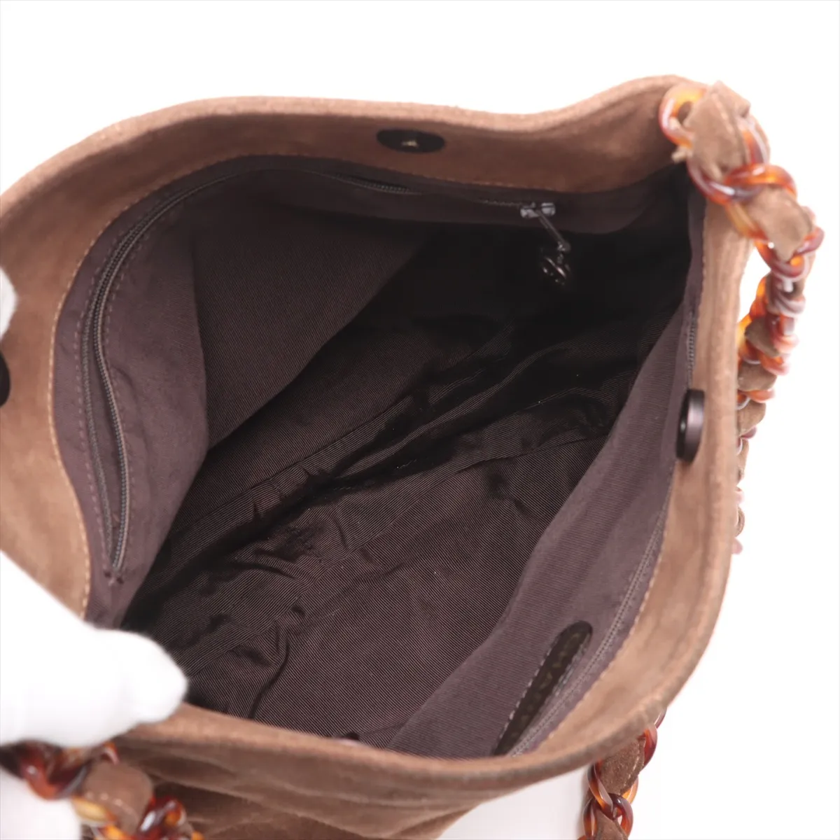 Coco Mark Suede Chain Shoulder Bag, Brown, 5492390, Series 5 — view 6