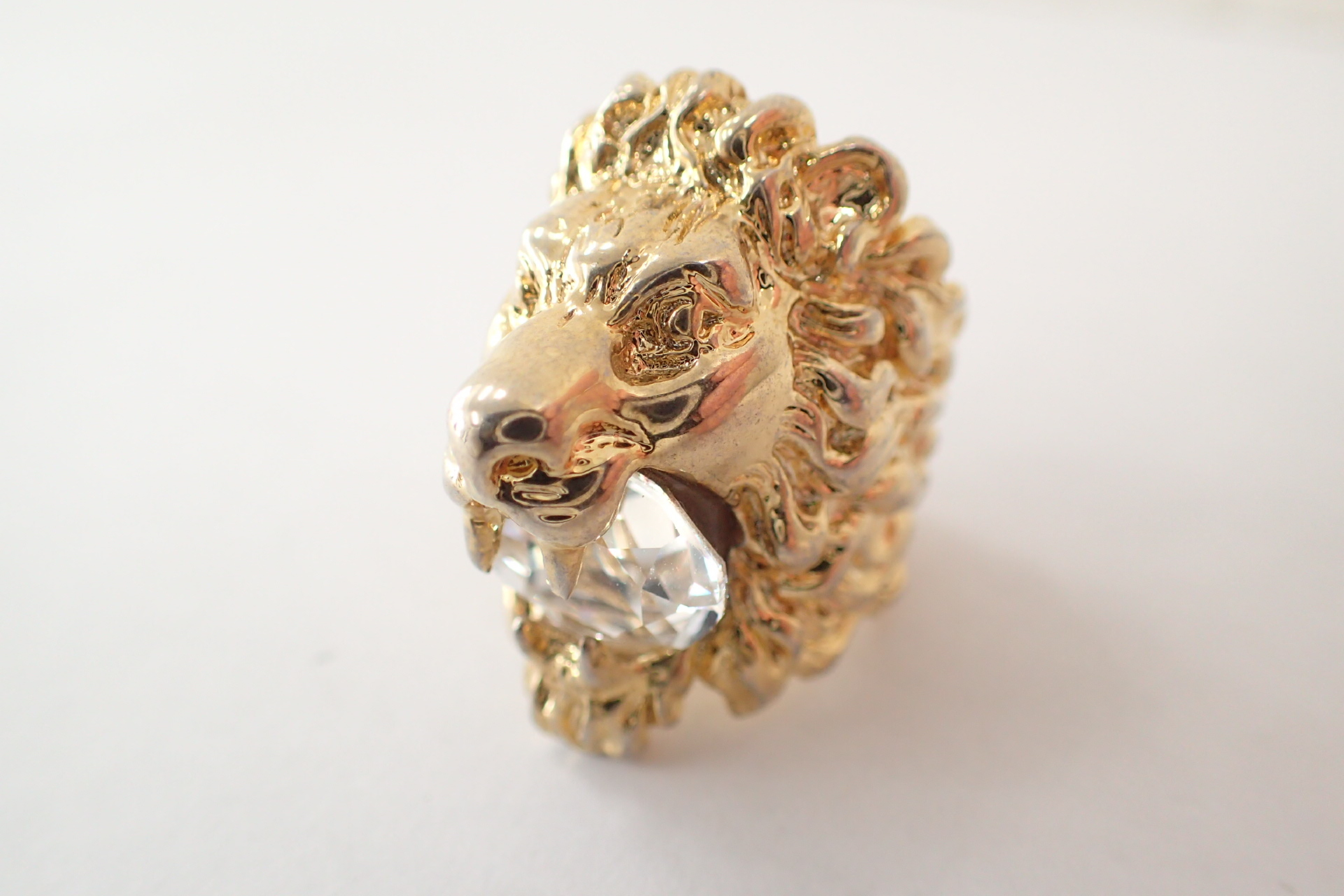 Lion Clear Stone Gold Color Ring — view 2