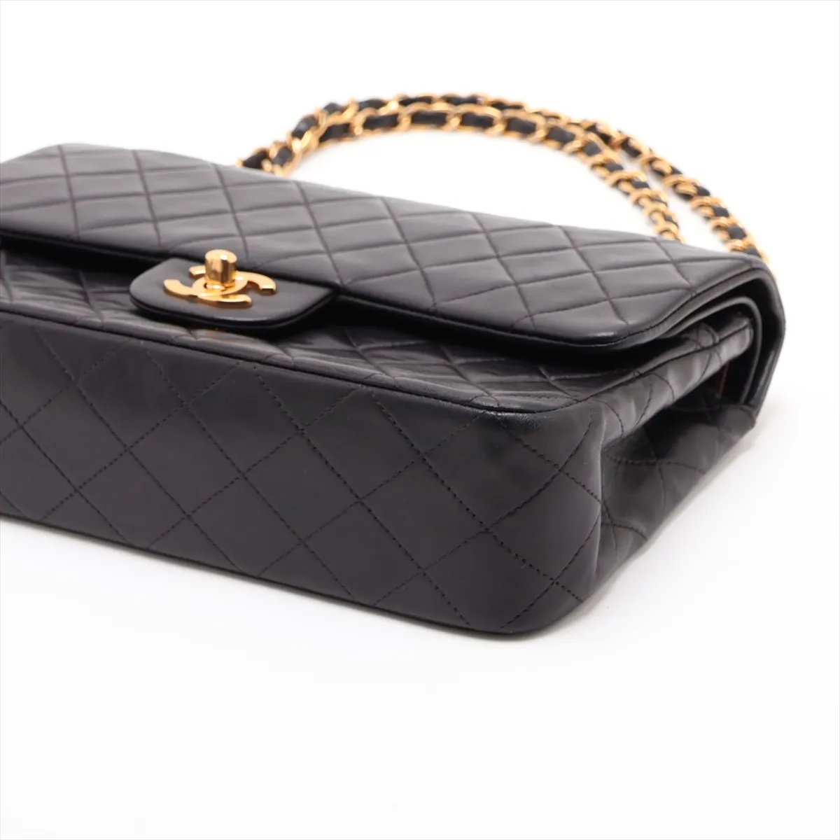 Matelassé 25 Lambskin Double Flap Double Chain Bag, Black with Gold Hardware, 6520142, Series 6, A01112 — view 3