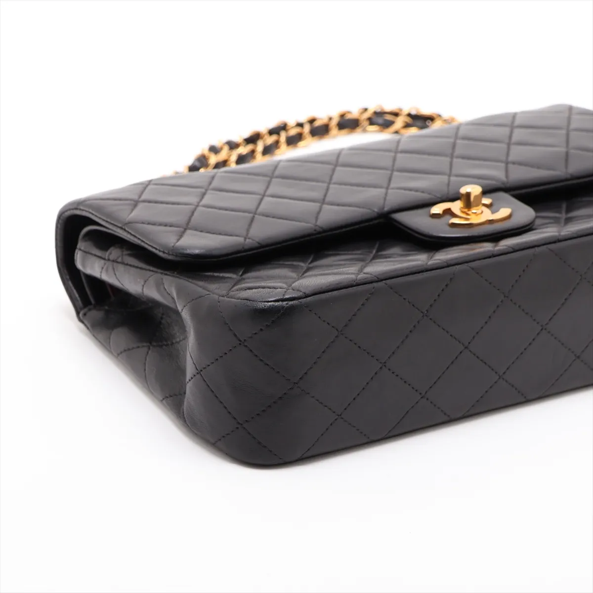 Matelassé 25 Lambskin Double Flap Double Chain Bag, Black with Gold Hardware, 6520142, Series 6, A01112 — view 4