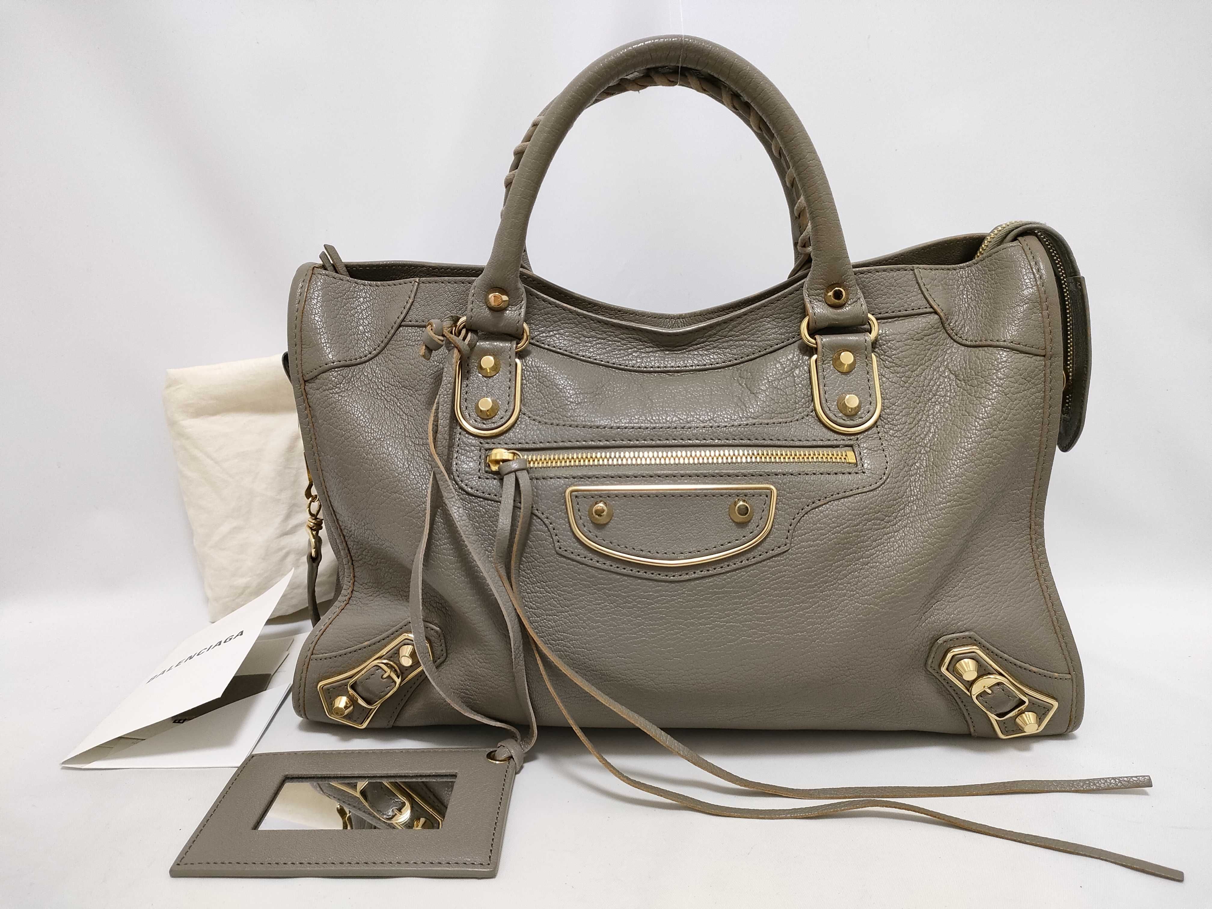 The City SG - Metallic Edge City Leather 2-Way Handbag Grey 505984 Shoulder Bag