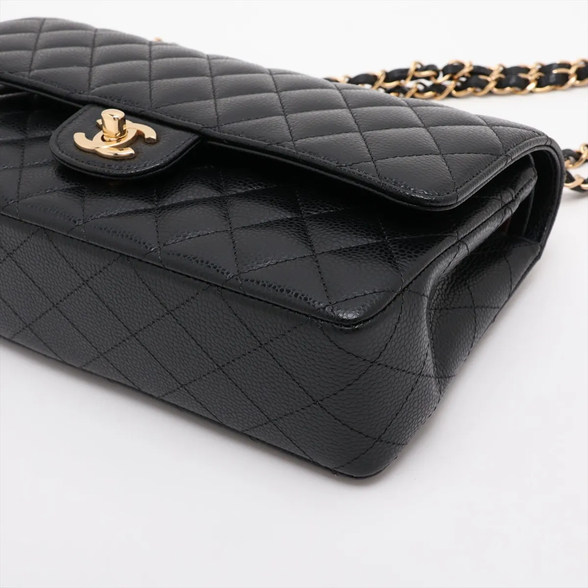 [Individually packaged] Chanel Matelassé 25 Caviar Skin Double Flap Double Chain Bag Black Gold Hardware GKUEP8GH Random Plate A01112 — view 3