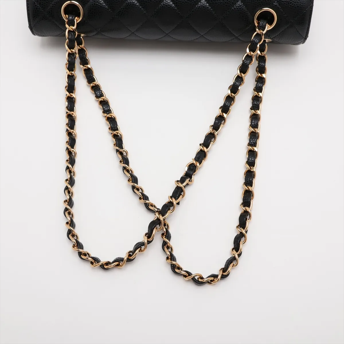 [Individually packaged] Chanel Matelassé 25 Caviar Skin Double Flap Double Chain Bag Black Gold Hardware GKUEP8GH Random Plate A01112 — view 5