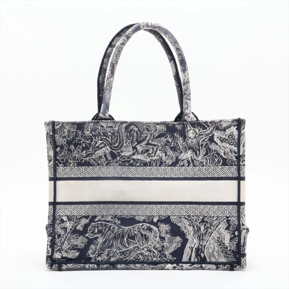 Reverse Toile de Jouy Embroidery Book Tote Medium Canvas Tote Bag Navy — view 2