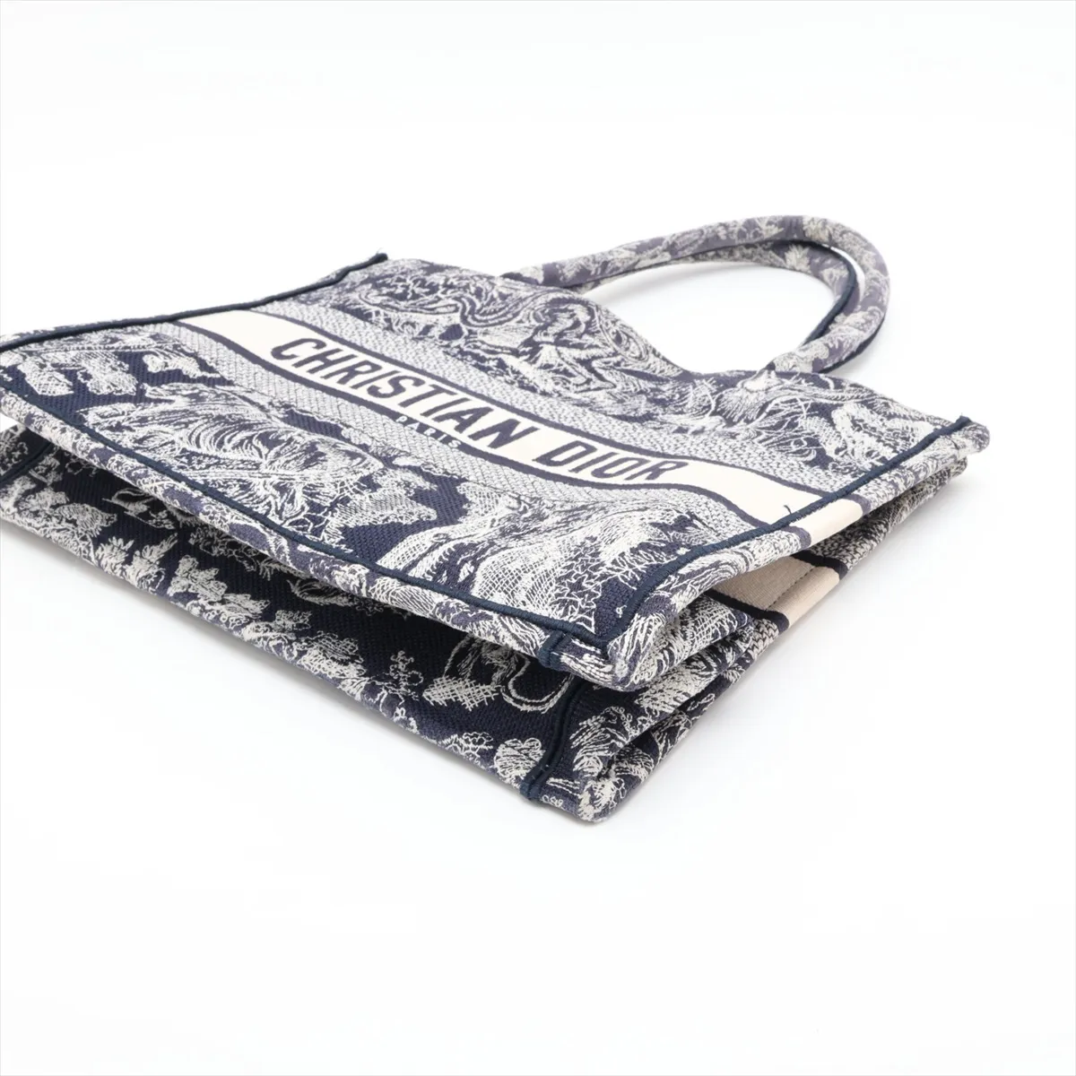 Reverse Toile de Jouy Embroidery Book Tote Medium Canvas Tote Bag Navy — view 3