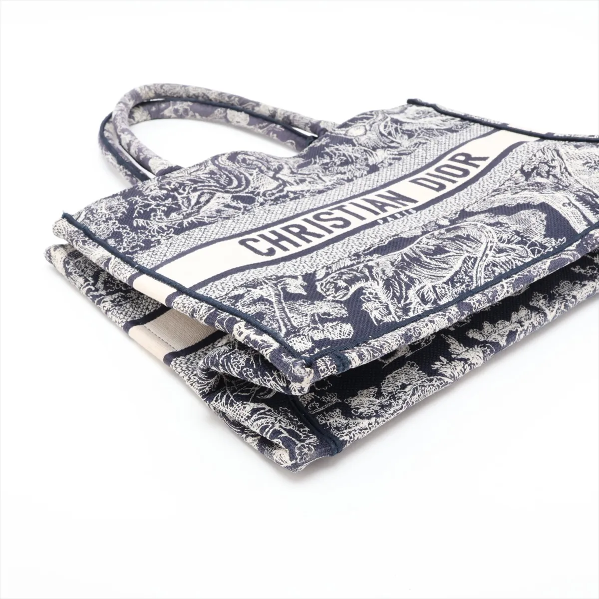 Reverse Toile de Jouy Embroidery Book Tote Medium Canvas Tote Bag Navy — view 4