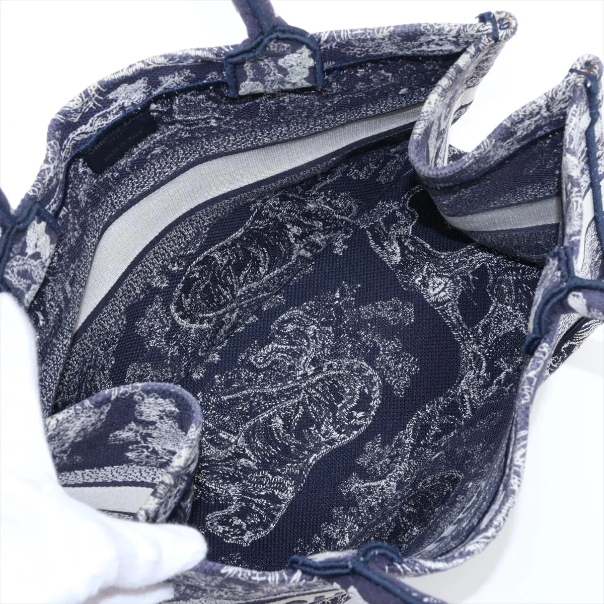 Reverse Toile de Jouy Embroidery Book Tote Medium Canvas Tote Bag Navy — view 7