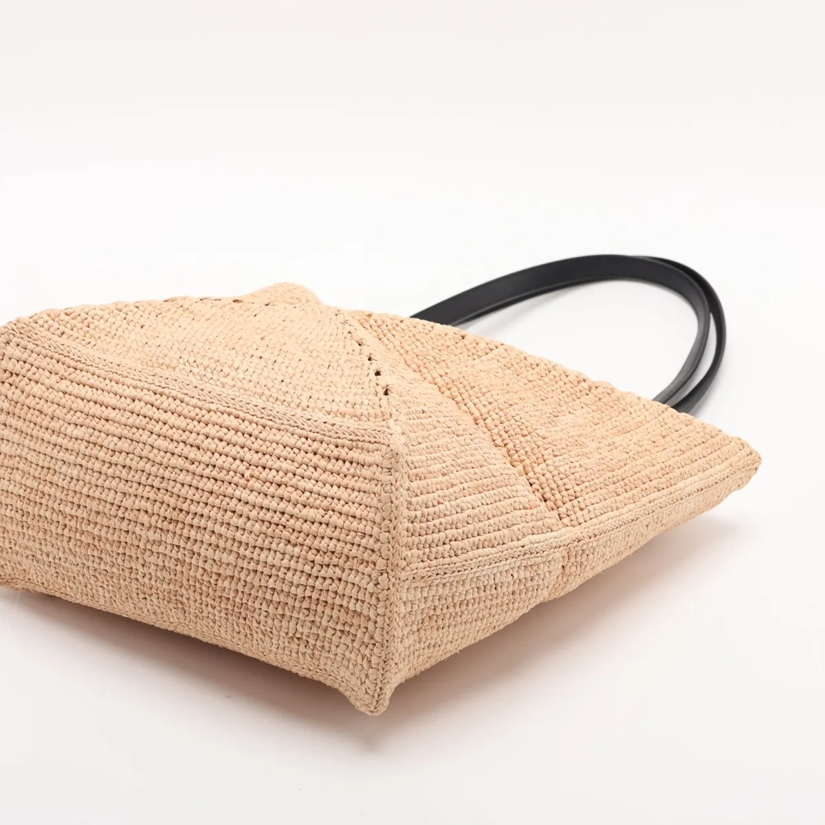 Puzzlefold Medium Raffia x Leather Tote Bag, Beige — view 3