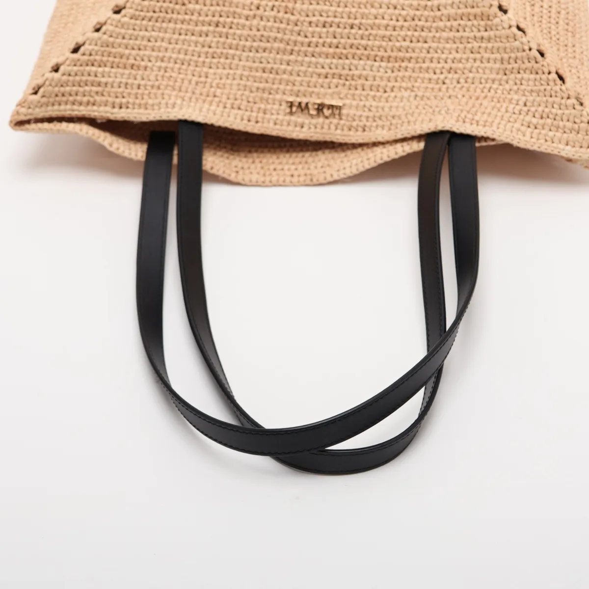 Puzzlefold Medium Raffia x Leather Tote Bag, Beige — view 5
