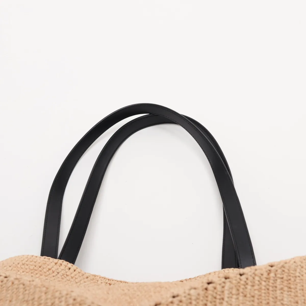 Puzzlefold Medium Raffia x Leather Tote Bag, Beige — view 6