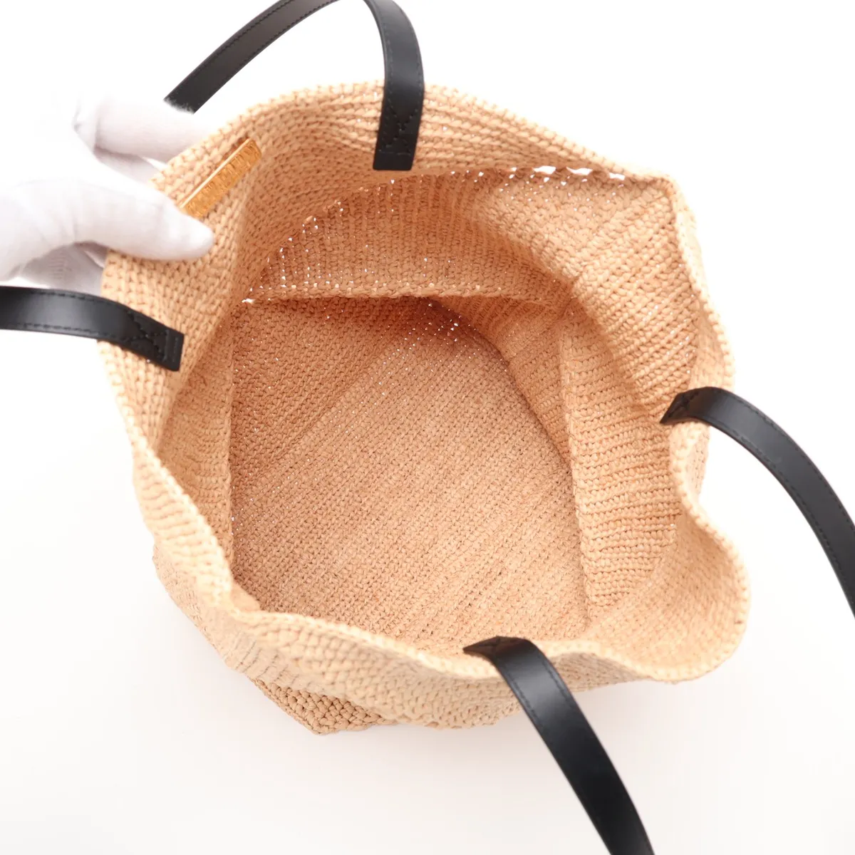 Puzzlefold Medium Raffia x Leather Tote Bag, Beige — view 7