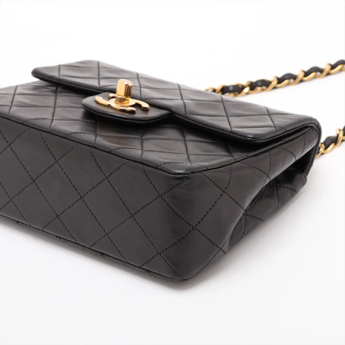 Mini Matelassé 17 Lambskin Single Flap Single Chain Bag, Black with Gold Hardware, 3088380, Series 3, A01115 — view 3