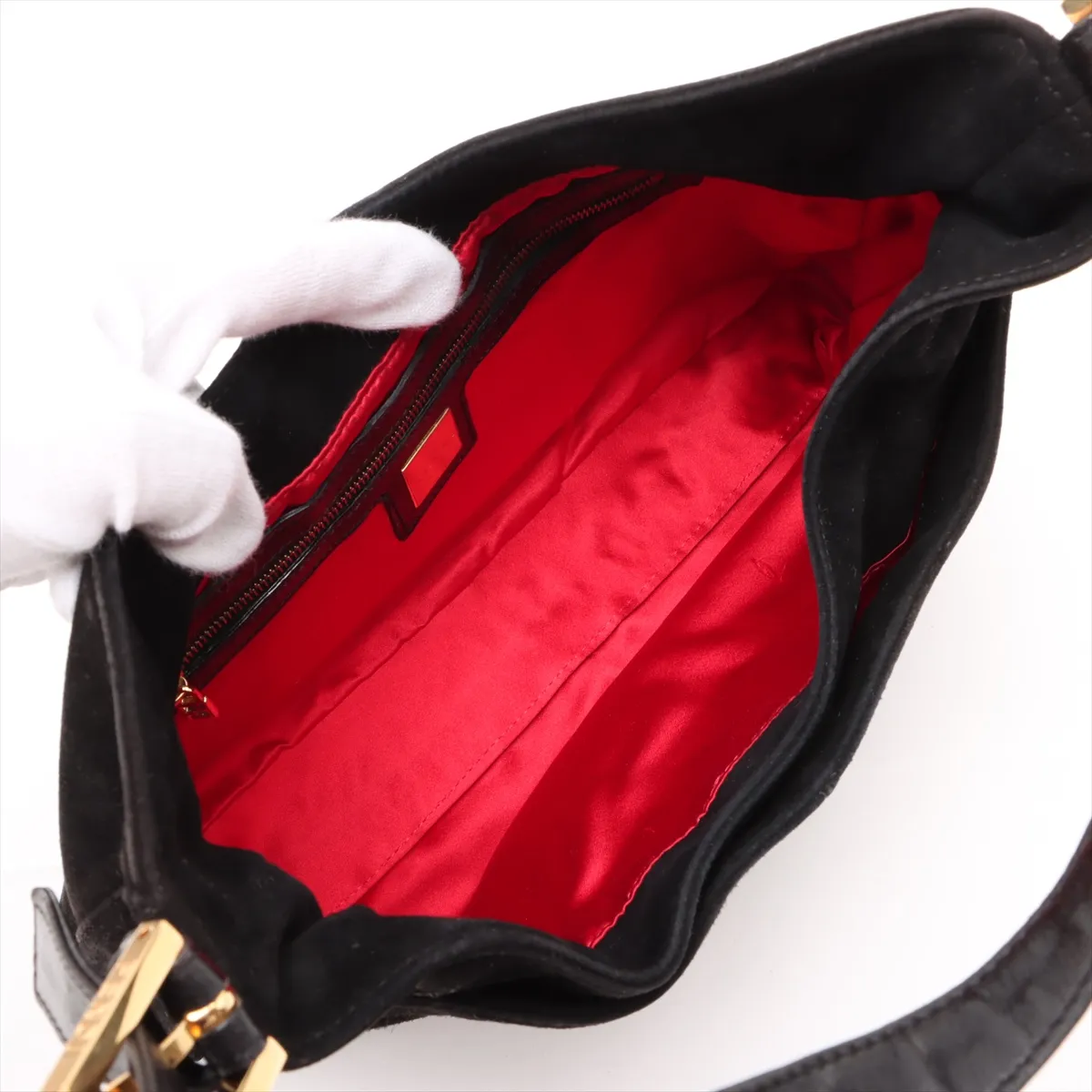 suede shoulder bag, black — view 7