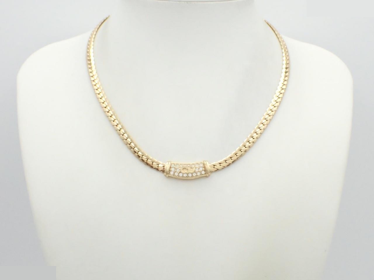 CD logo rhinestone necklace, gold, chain approximately 41cm — view 3