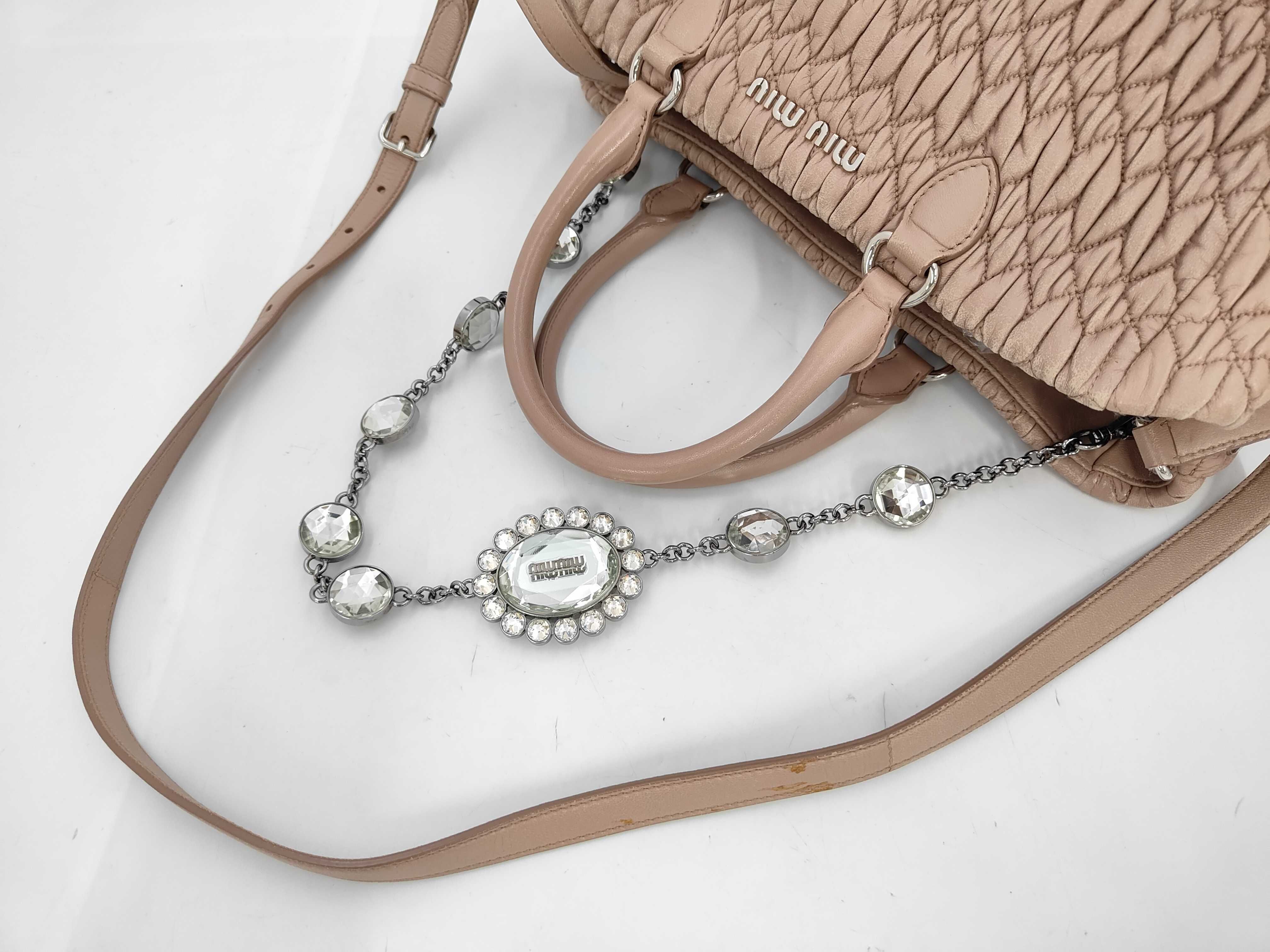Matelassé 2-Way Handbag with Long Strap, Nappa Crystal Pink Handbag — view 3