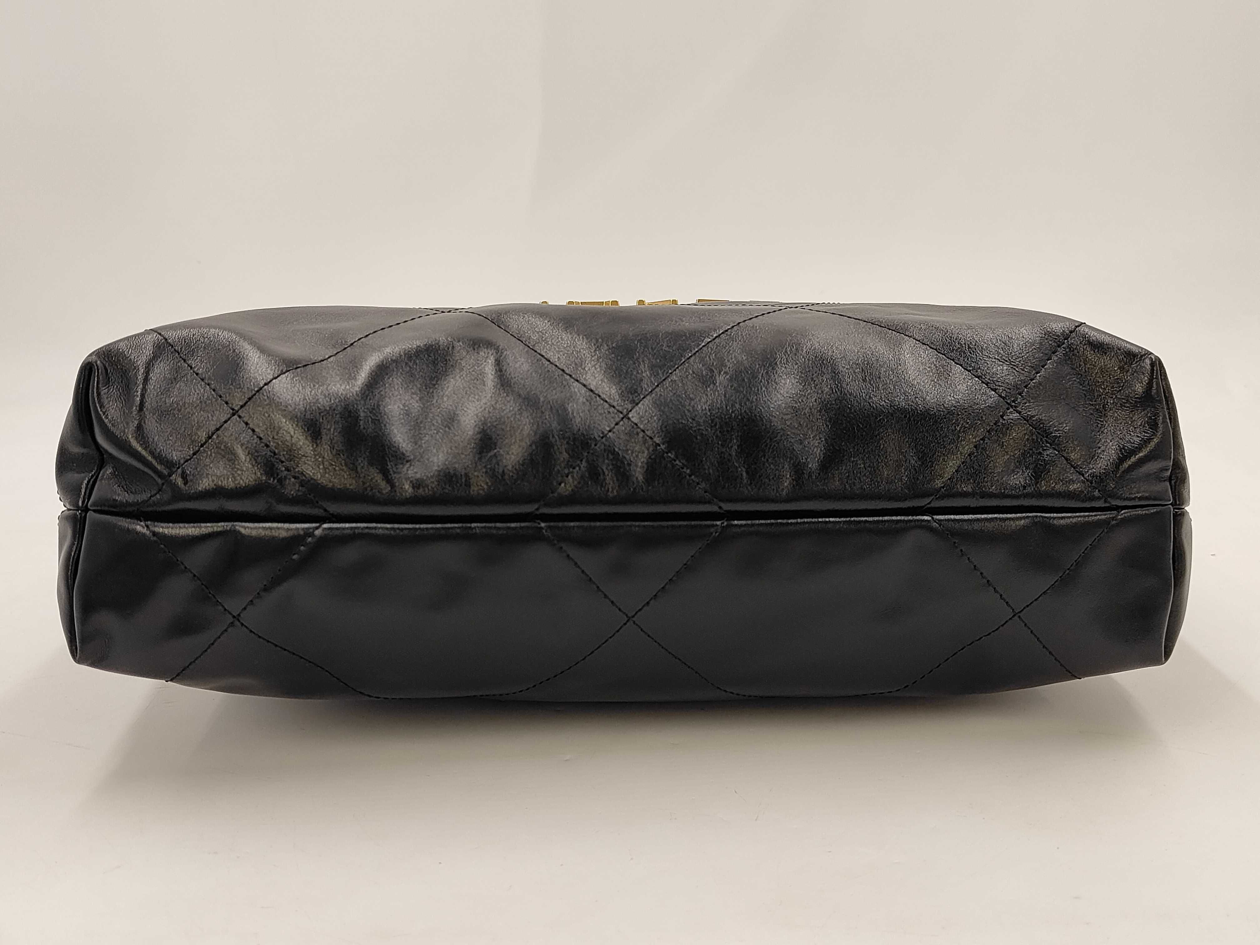 22 Shiny Calfskin Chain Shoulder Bag with Gold Hardware and Pouch, Black, with Serial Number Plate — view 3