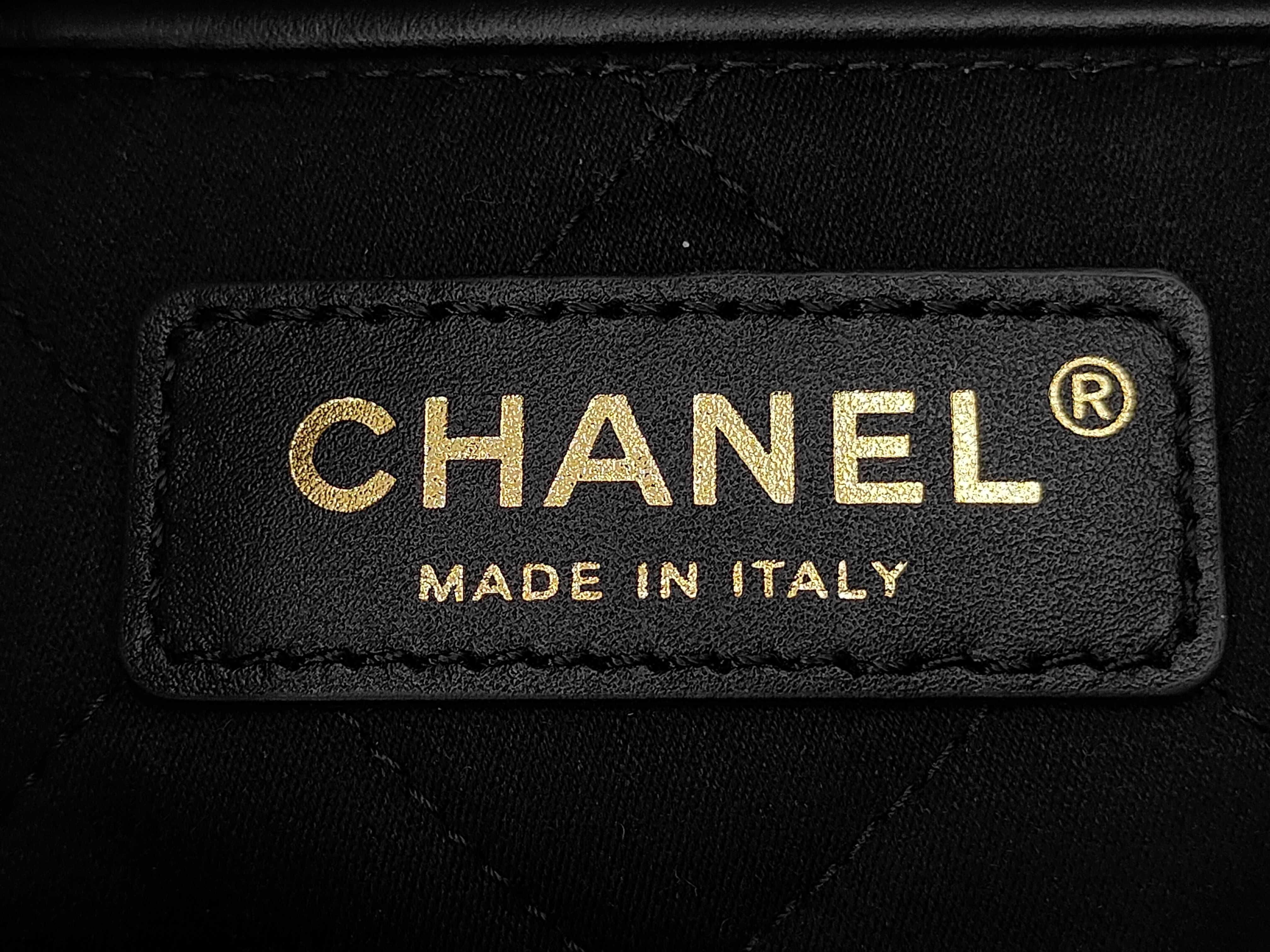 22 Shiny Calfskin Chain Shoulder Bag with Gold Hardware and Pouch, Black, with Serial Number Plate — view 10