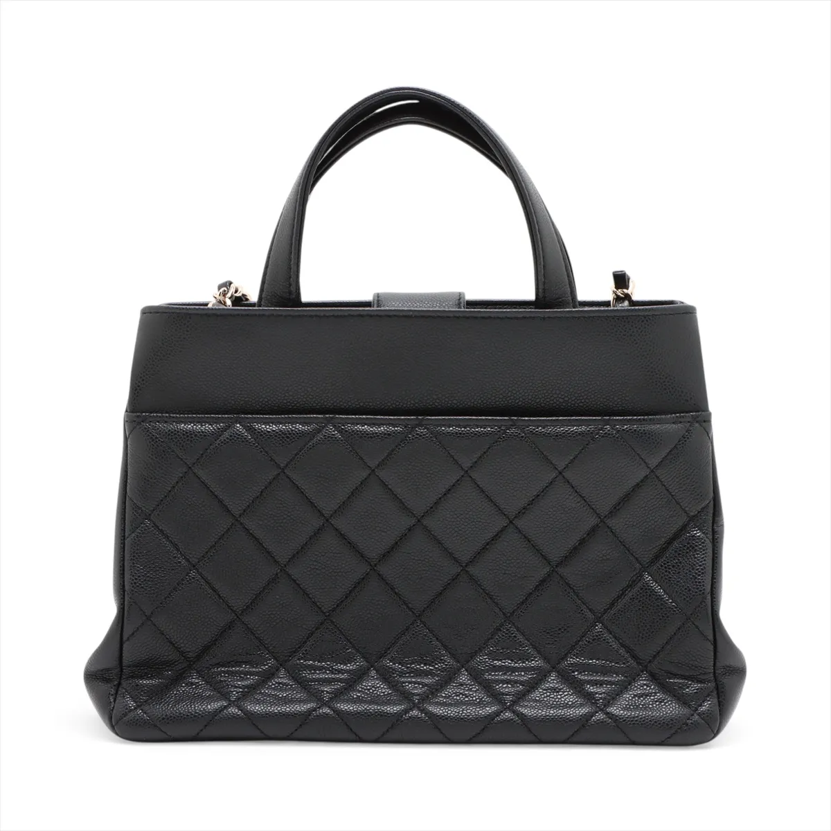Matelassé Caviar Skin 2-Way Shoulder Bag, Black with Gold Hardware, U4KKHEGL, Random Plate — view 2
